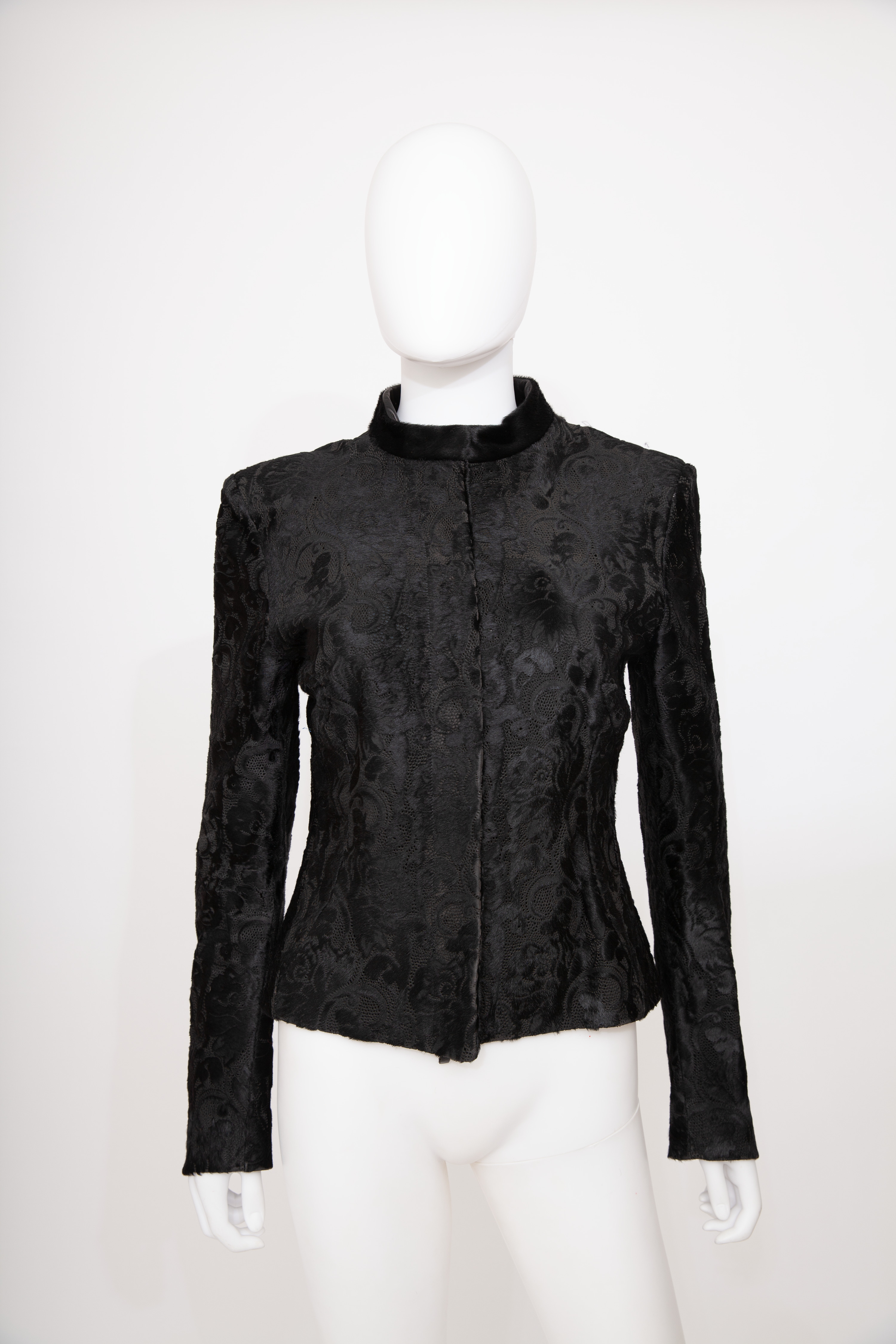Alexander McQueen Vintage Black Shearling Laser Cut Jacket