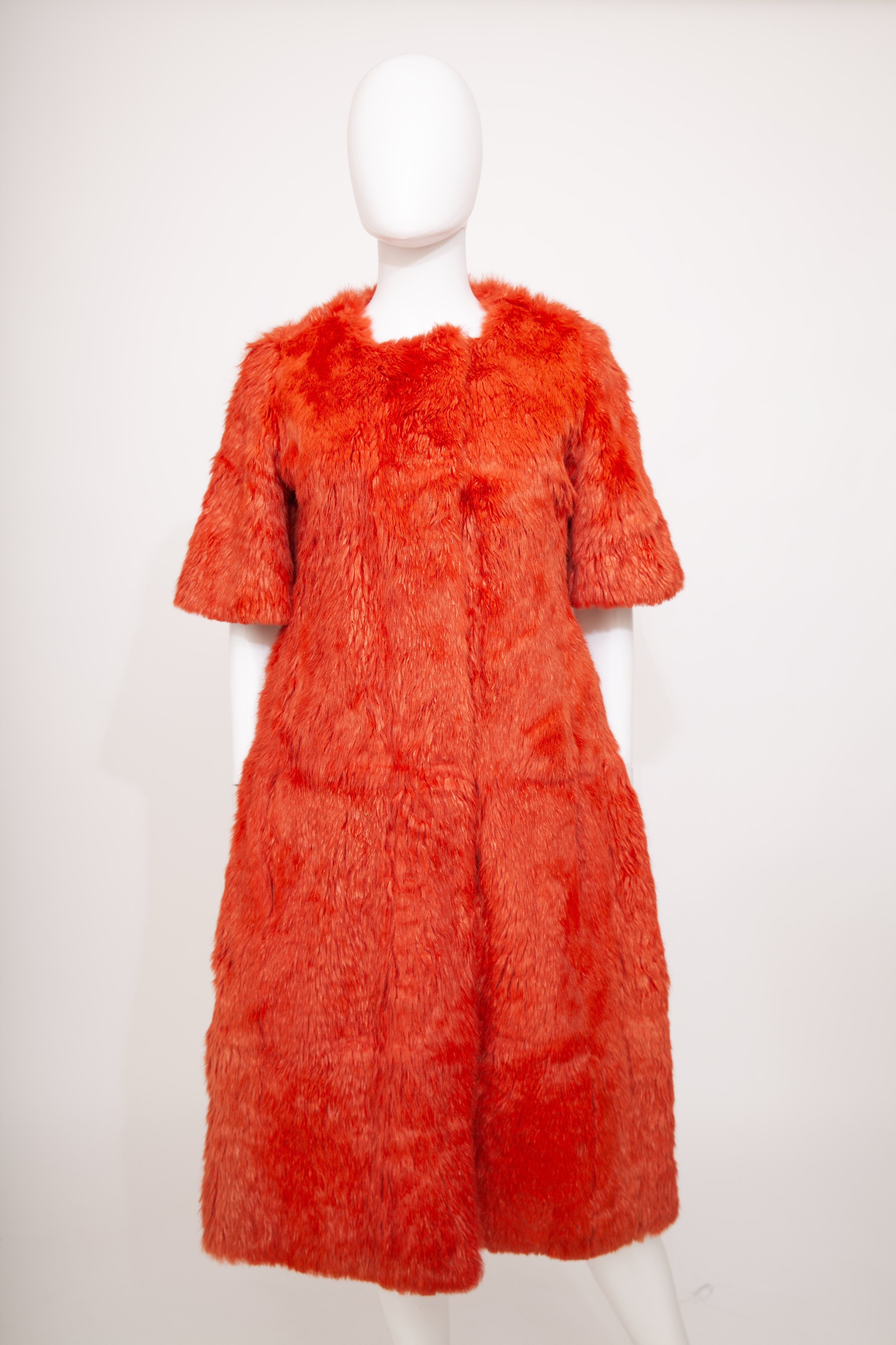 Louis Vuitton Short Sleeve Fur Long Orange Coat