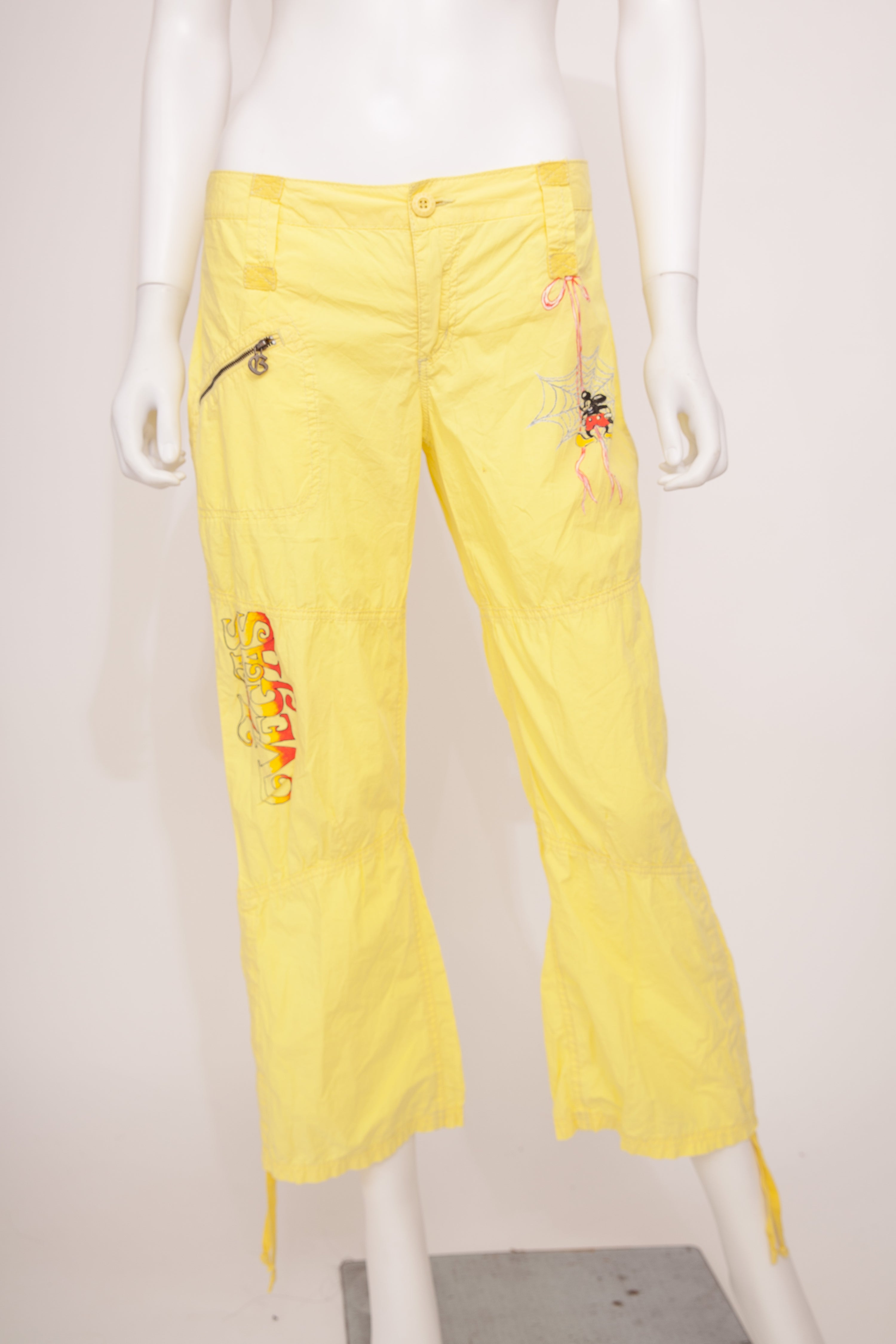 Yellow Three Quater Length Trousers with Hand Drawn Details