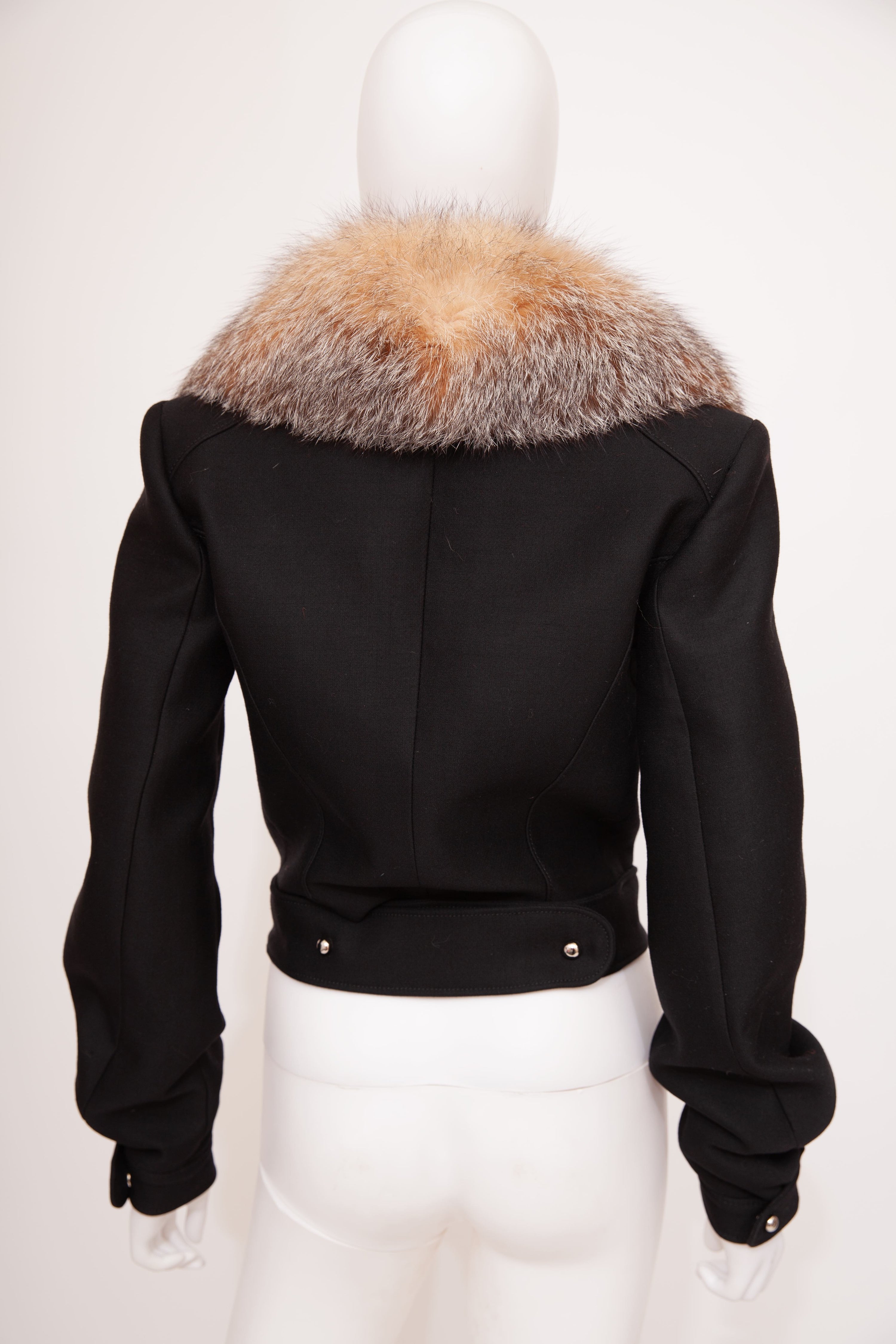 Balenciaga Black Military Jacket fur collar 2005 Nicolas Ghesquière Runway 40