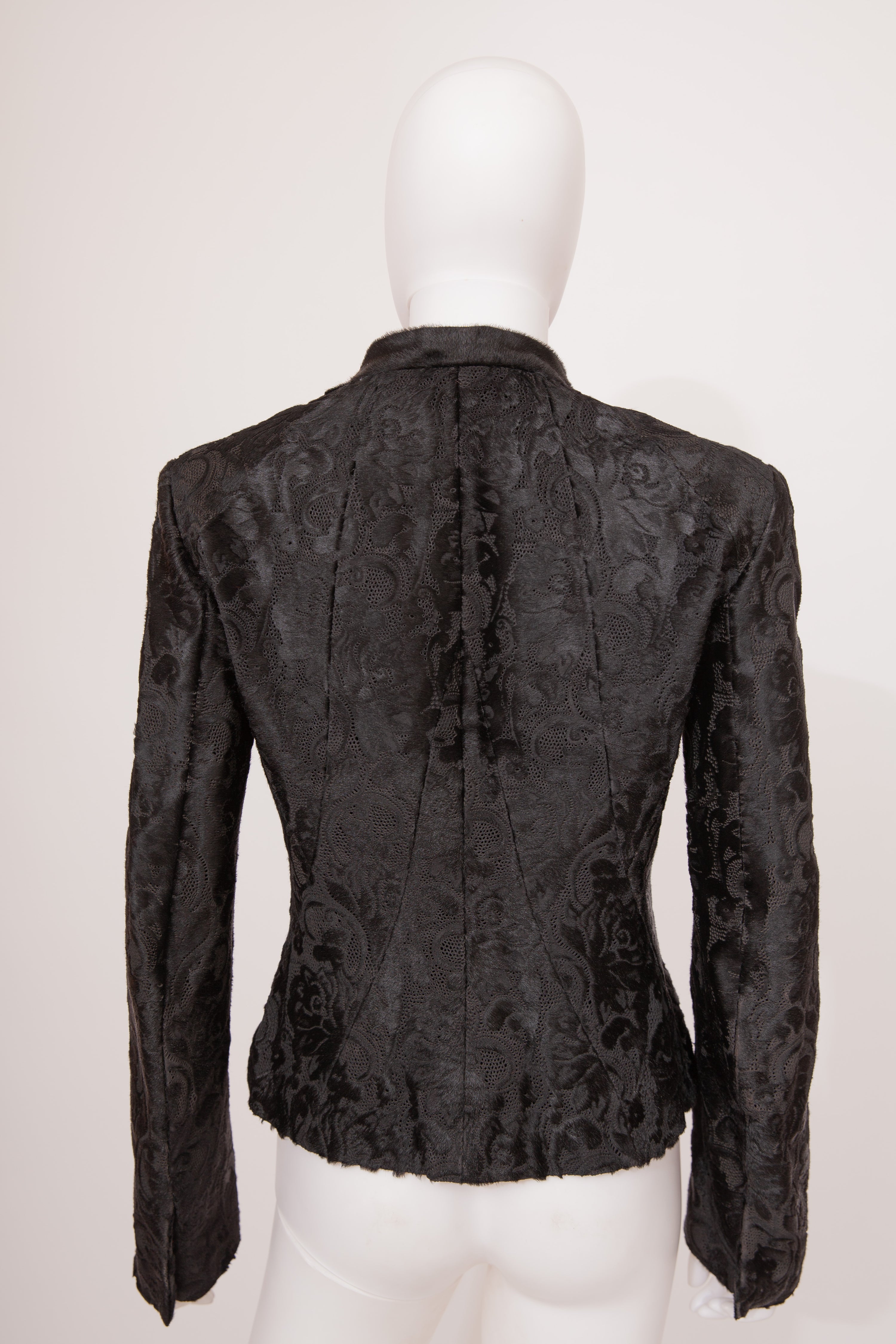 Alexander McQueen Vintage Black Shearling Laser Cut Jacket