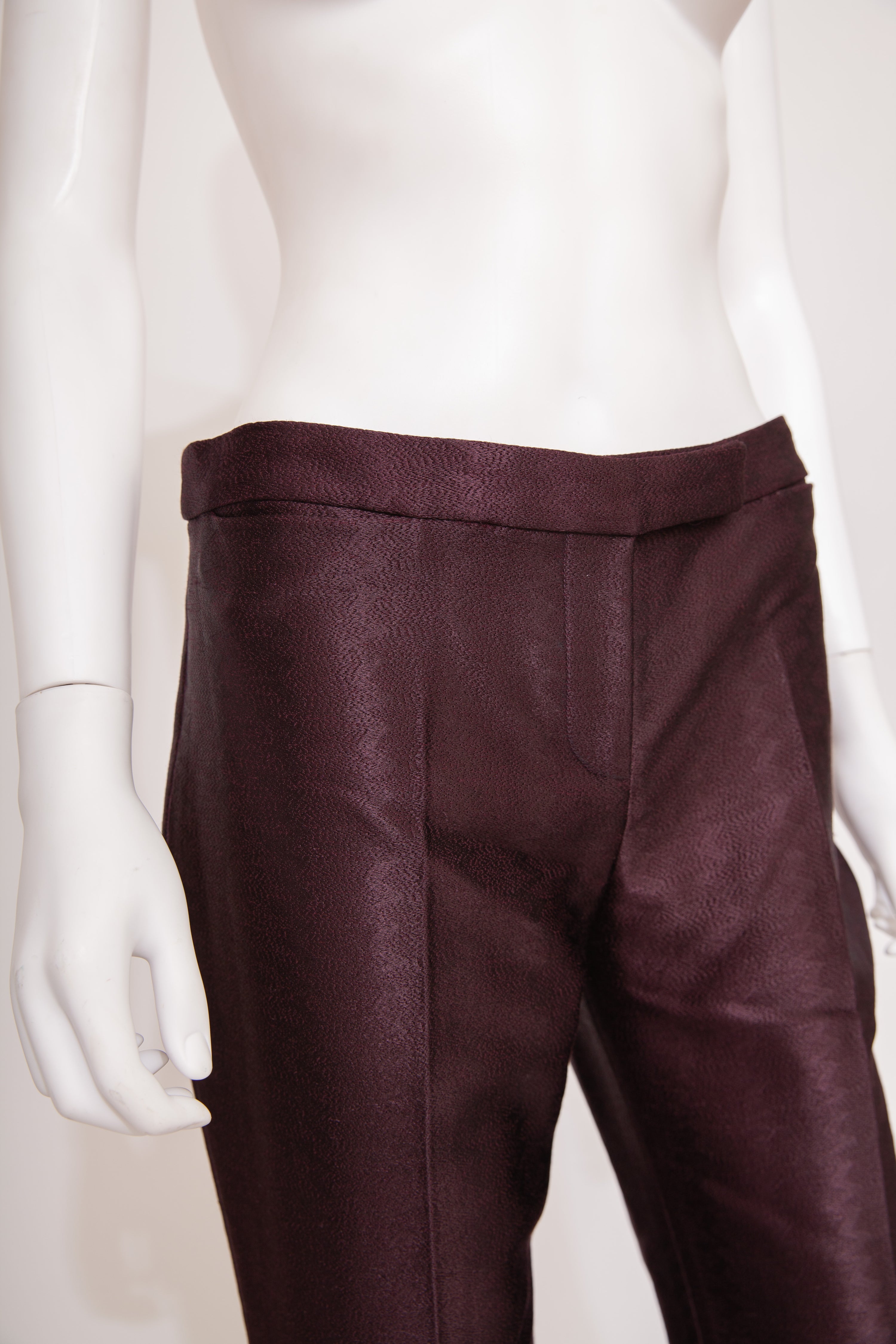 Alexander McQueen F/W 2002 Satin embroidered detail Burgundy Coat & Trousers