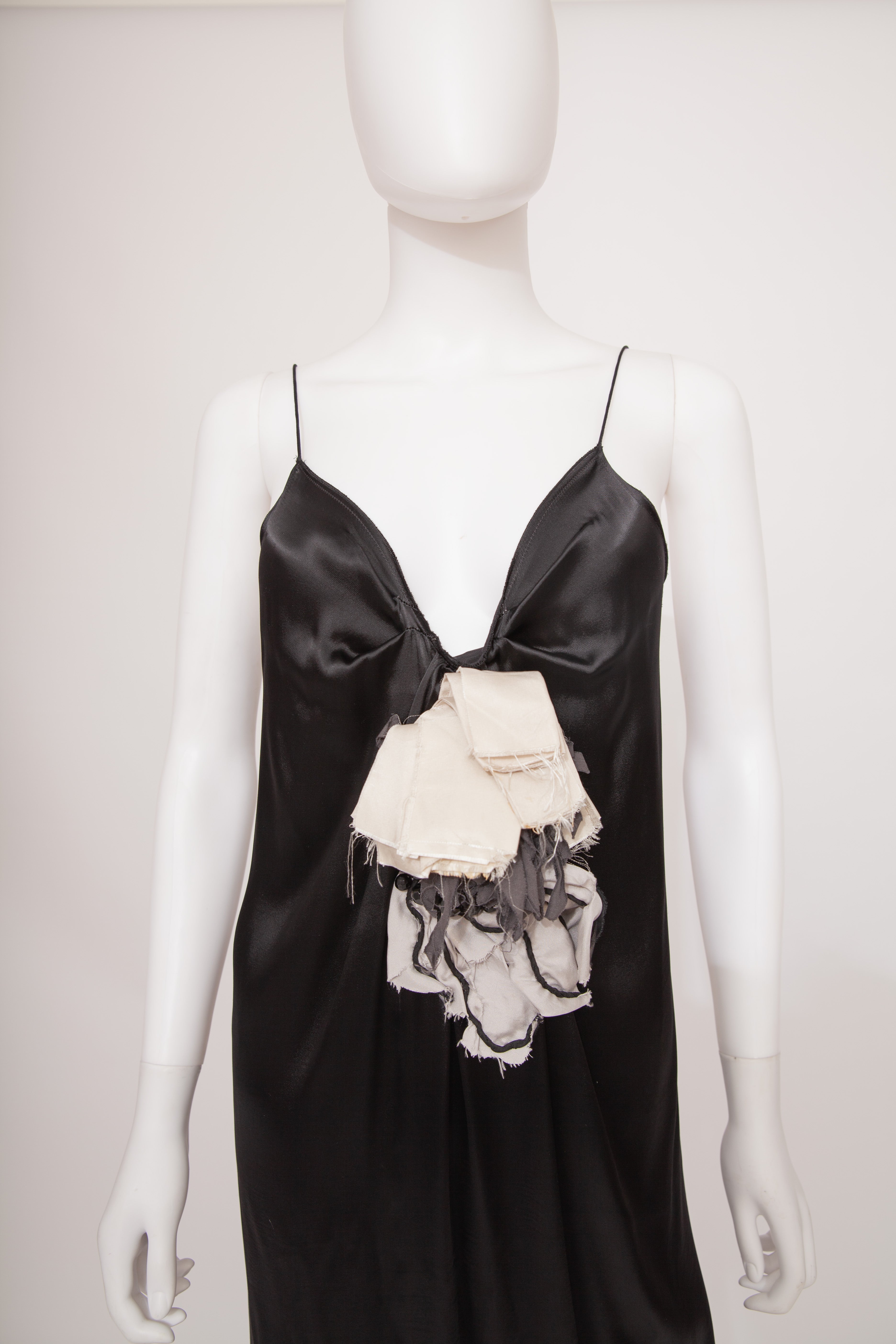 Lanvin Alber Elbaz 2010 Long Train Satin Black Dress Gown fabric flower