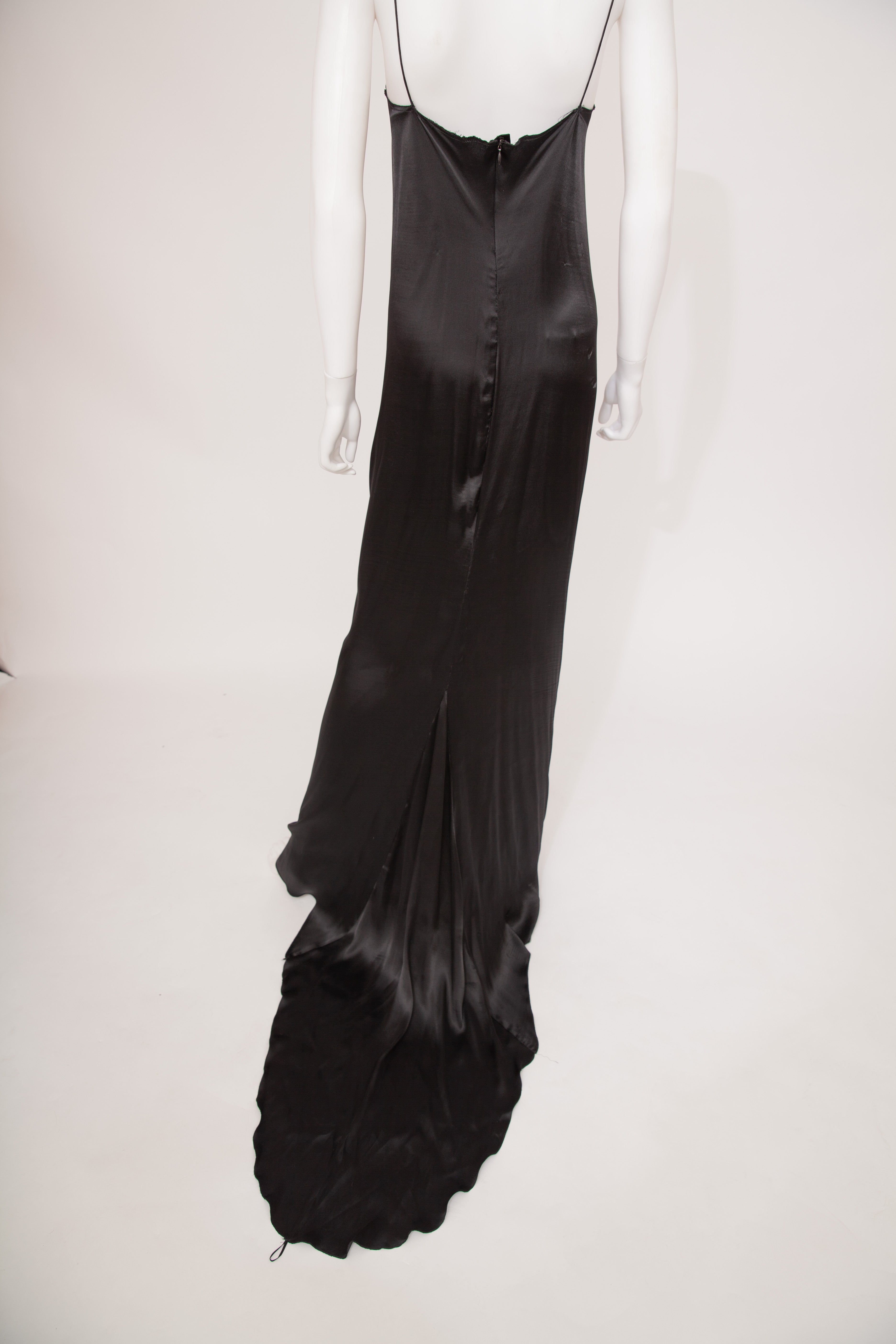Lanvin Alber Elbaz 2010 Long Train Satin Black Dress Gown fabric flower