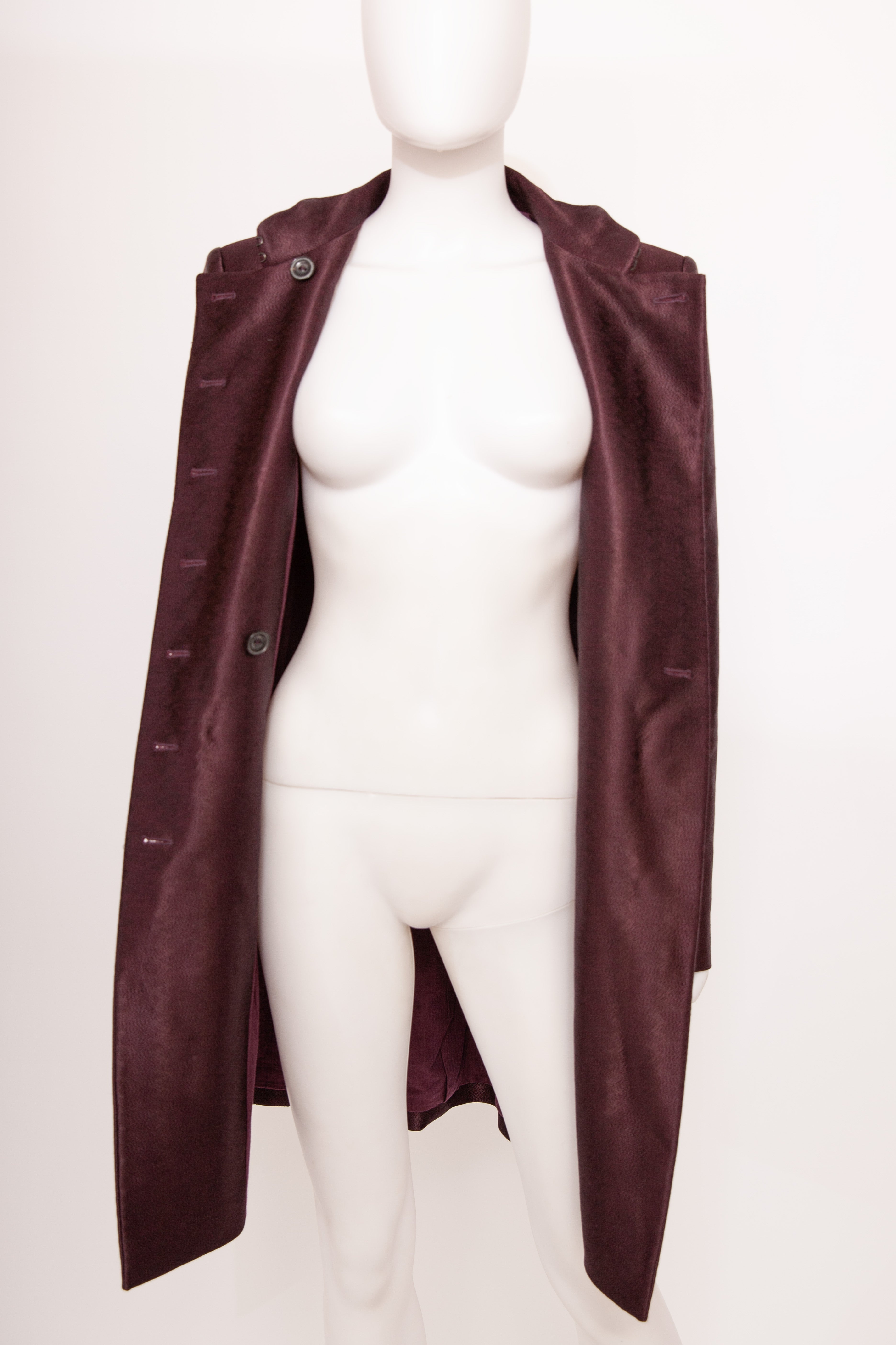 Alexander McQueen A/W 2002 Military-Cut Satin Embroidered Coat Plum burgundy