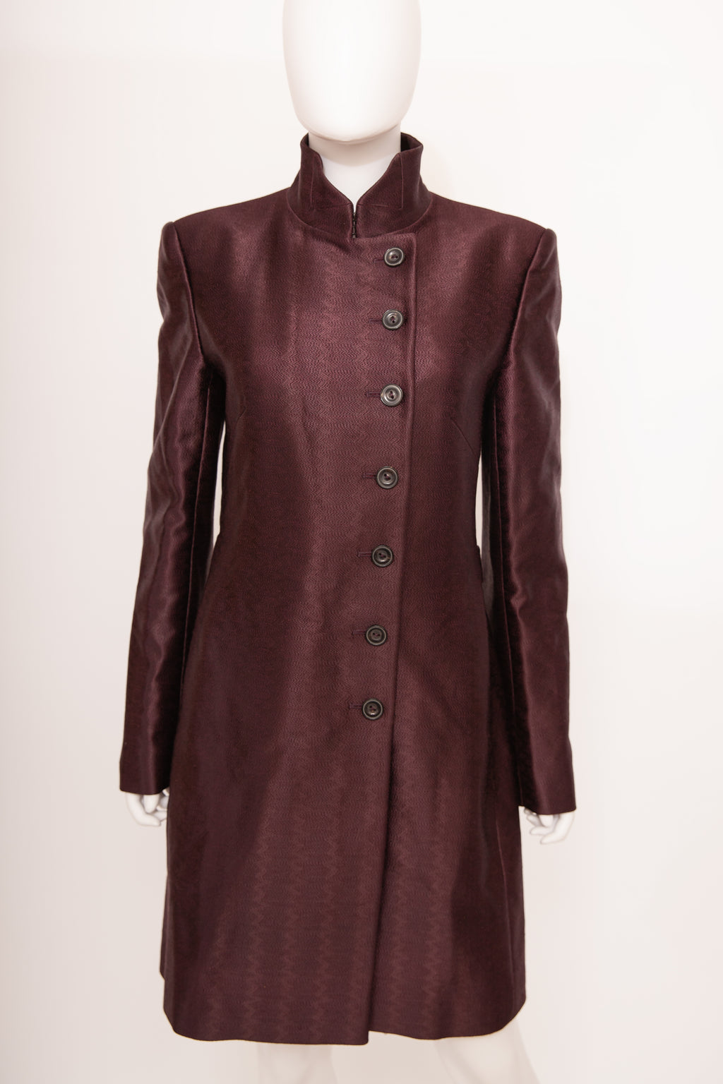 Alexander McQueen A/W 2002 Military-Cut Satin Embroidered Coat Plum burgundy