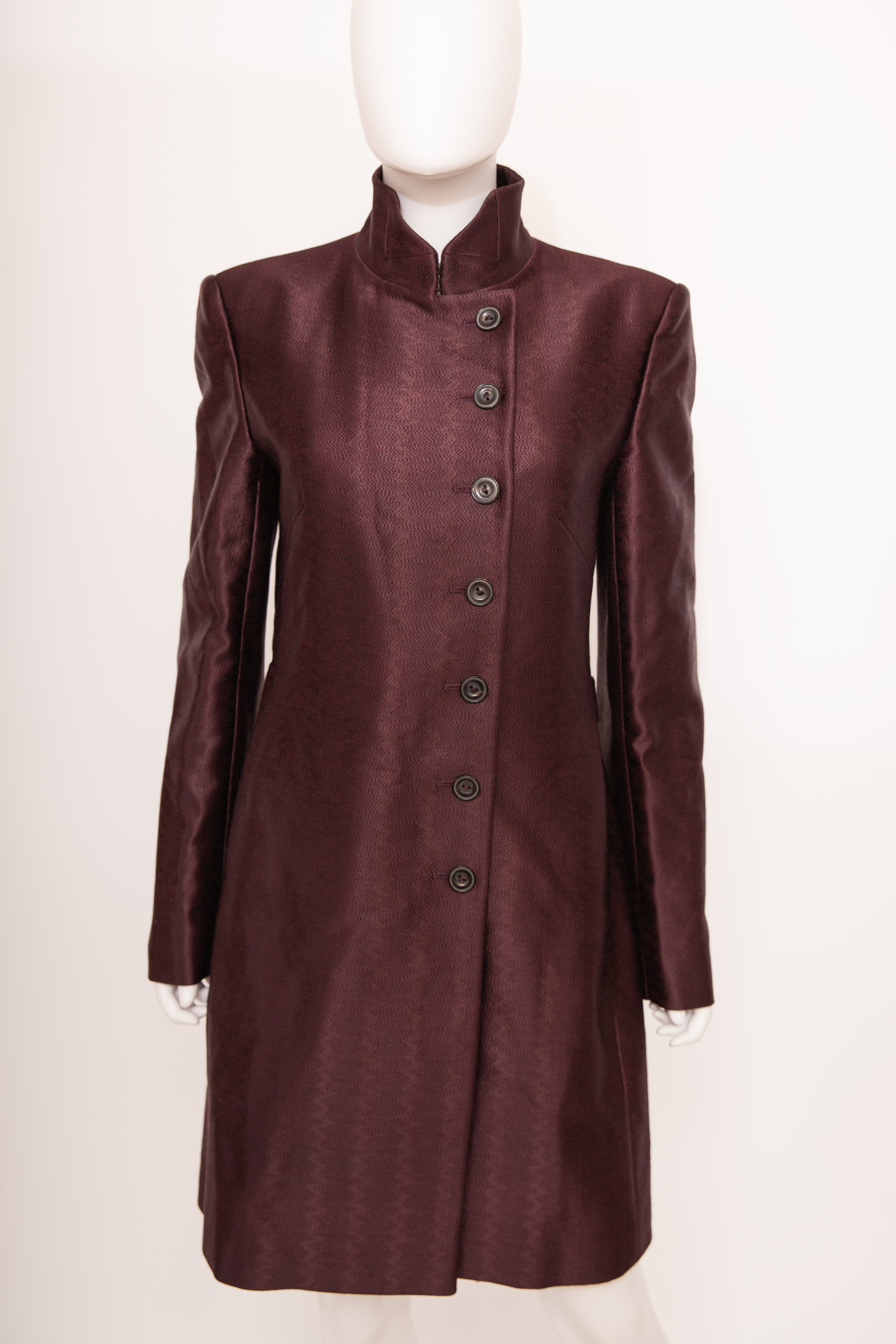 Alexander McQueen A/W 2002 Military-Cut Satin Embroidered Coat Plum burgundy