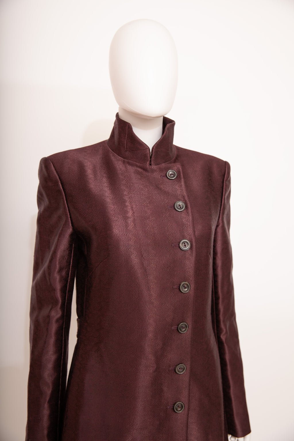 Alexander McQueen A/W 2002 Military-Cut Satin Embroidered Coat Plum burgundy