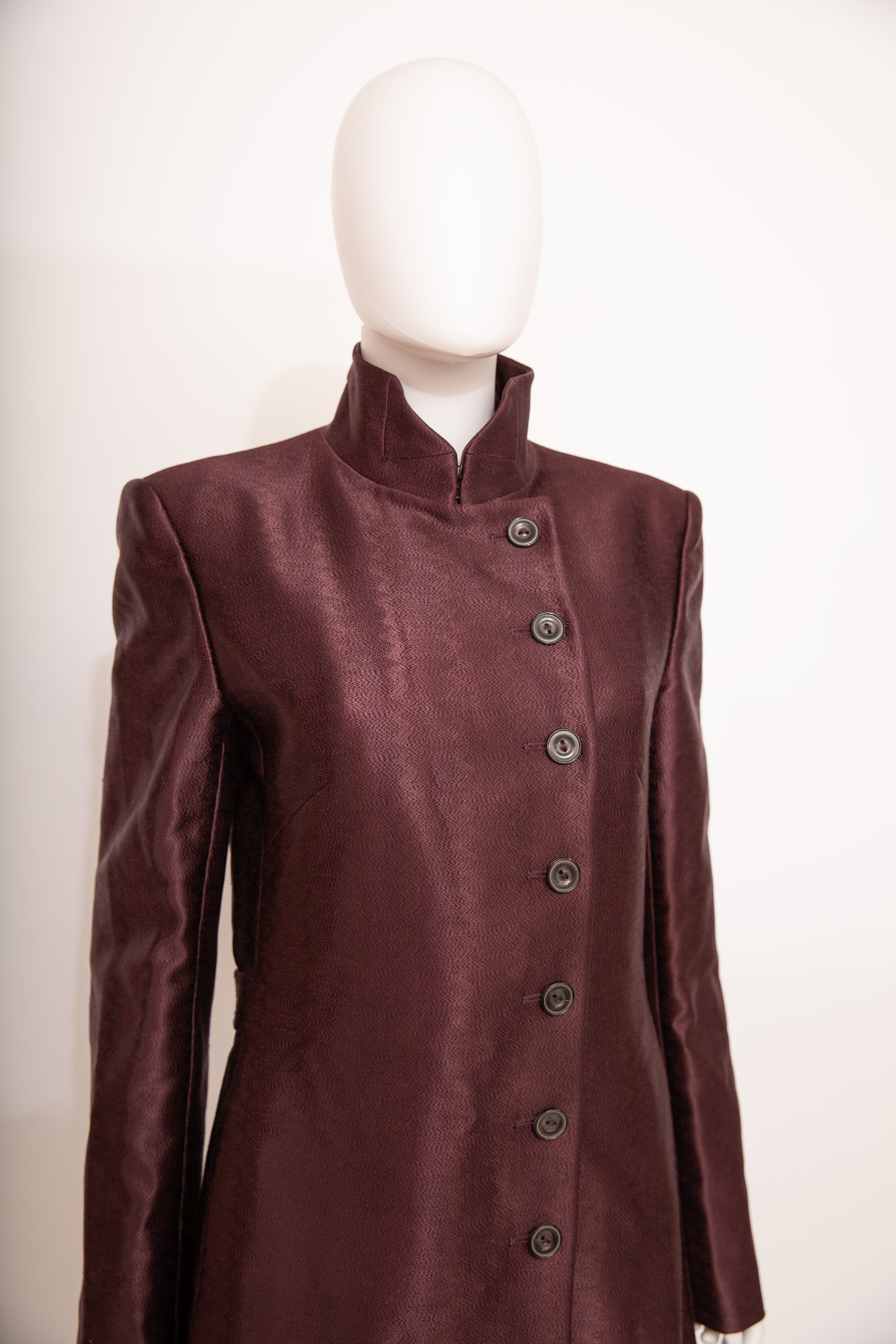 Alexander McQueen A/W 2002 Military-Cut Satin Embroidered Coat Plum burgundy