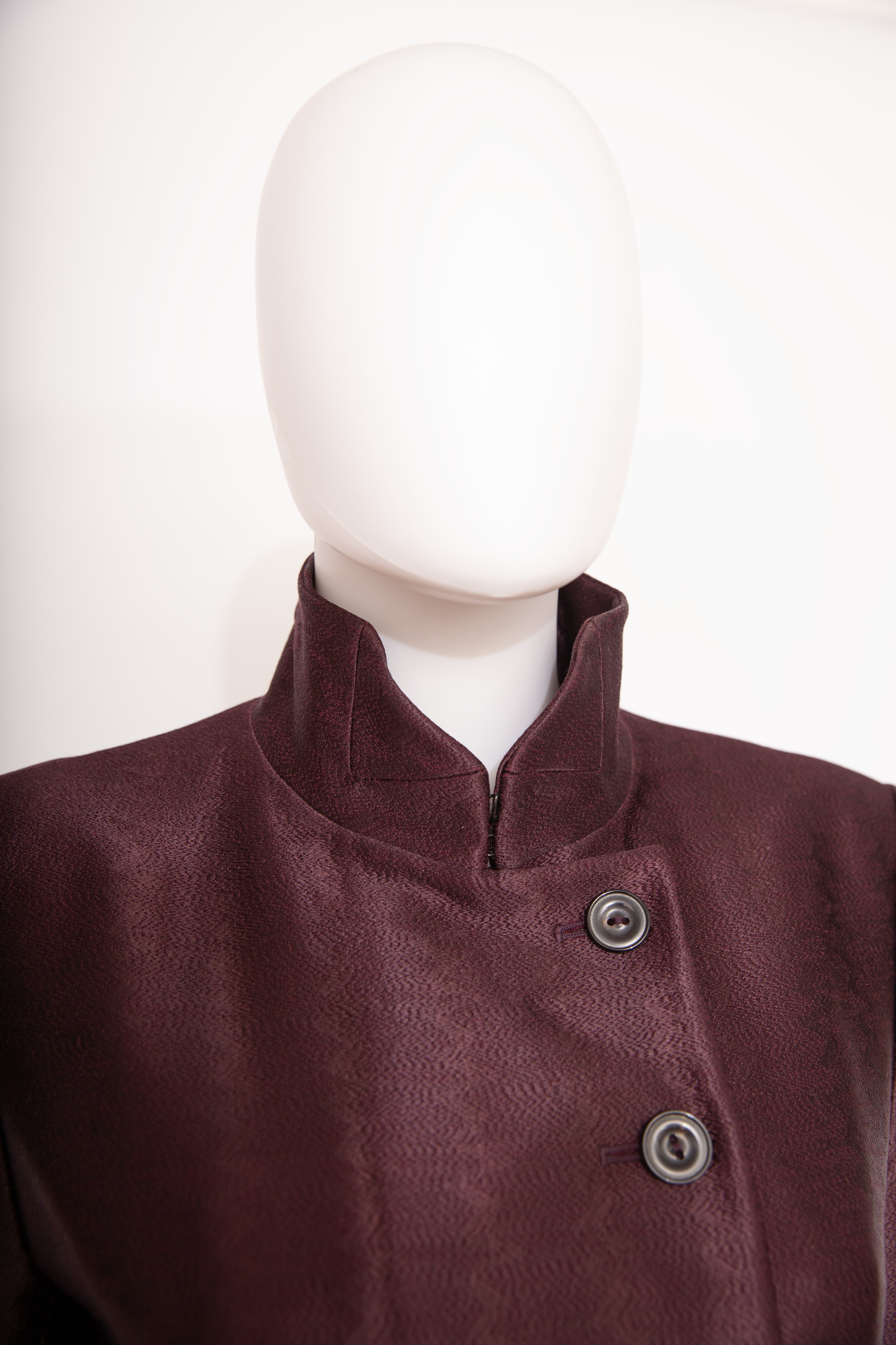 Alexander McQueen A/W 2002 Military-Cut Satin Embroidered Coat Plum burgundy