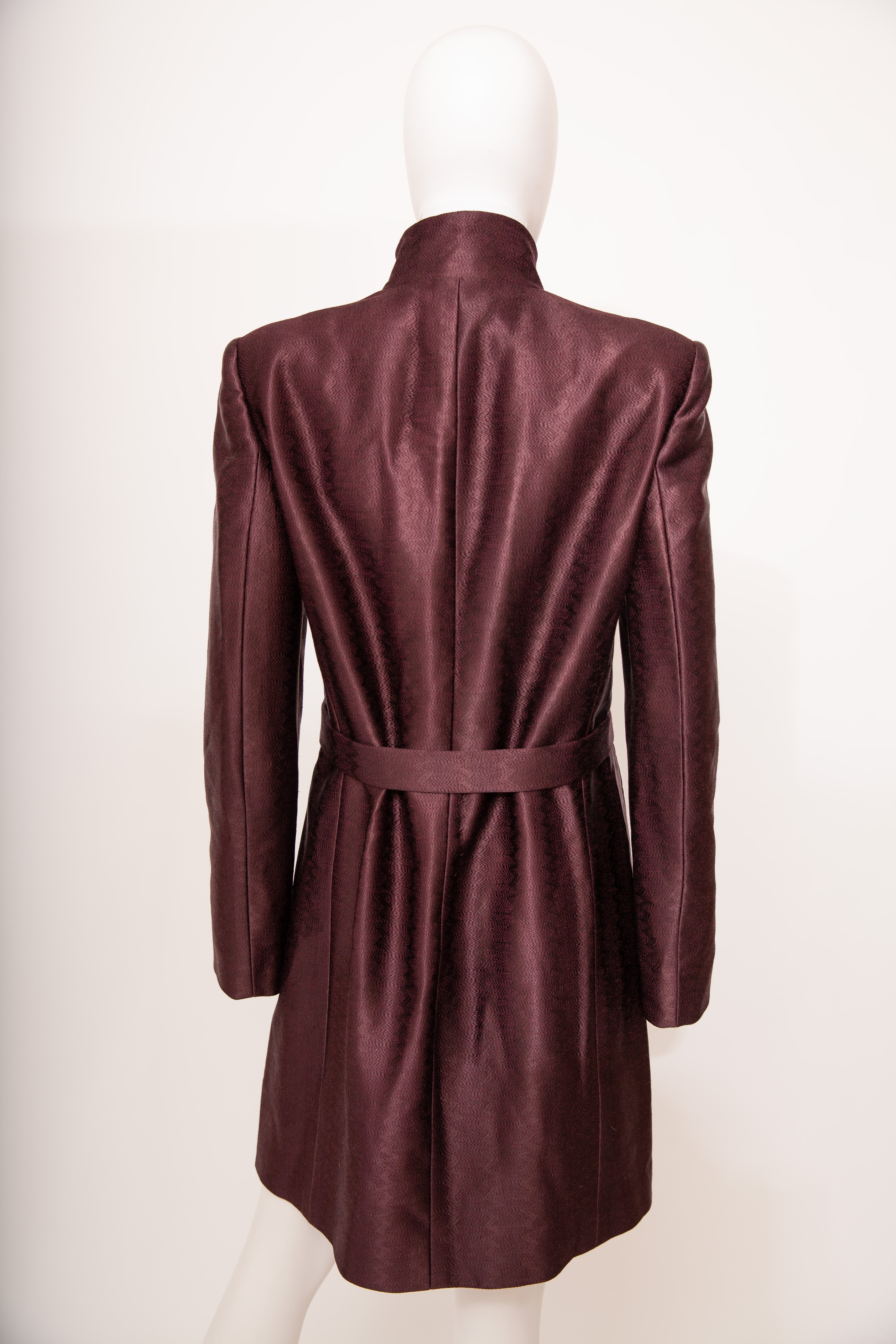 Alexander McQueen A/W 2002 Military-Cut Satin Embroidered Coat Plum burgundy