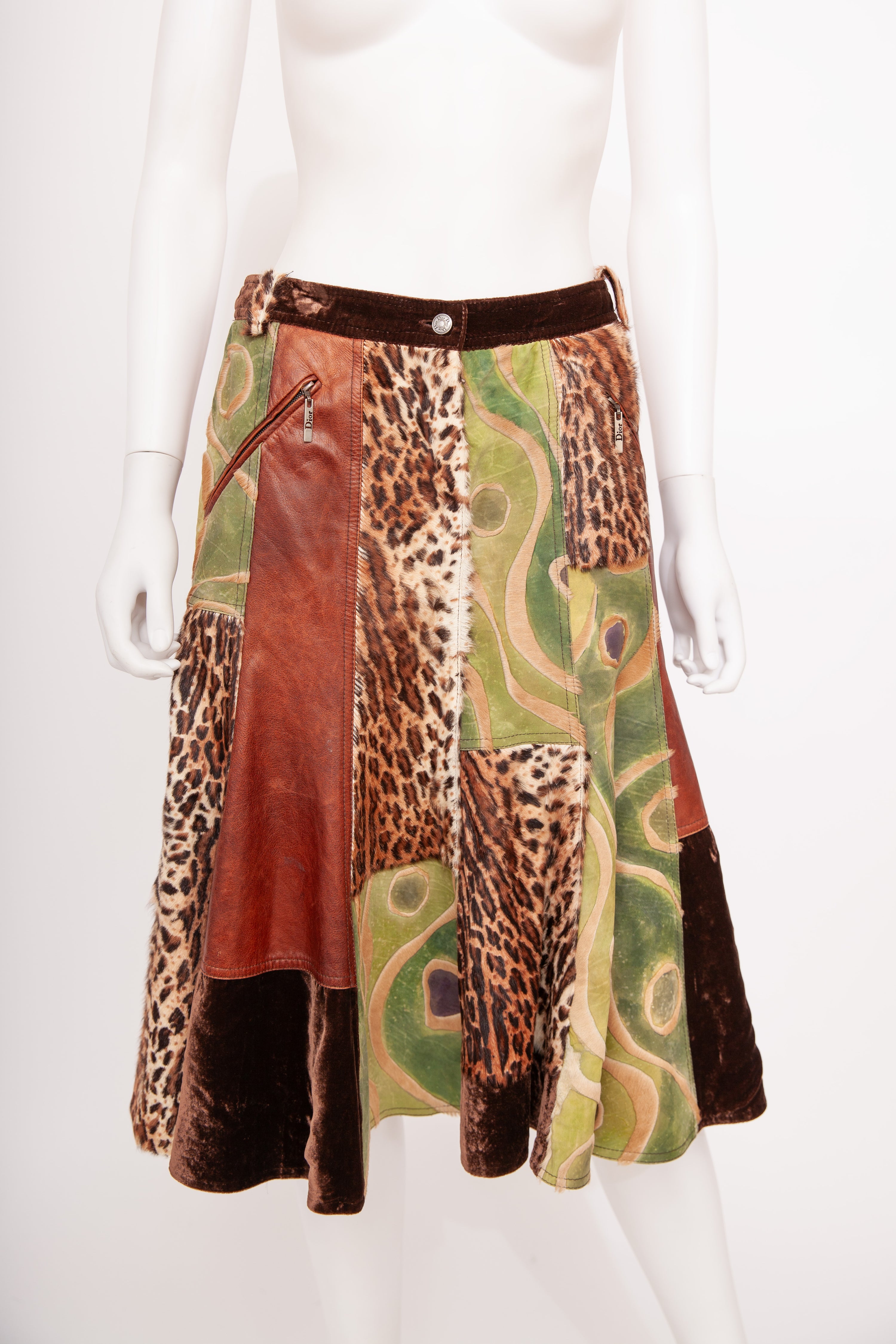 Vintage Dior Leopard Print Patchwork Skirt