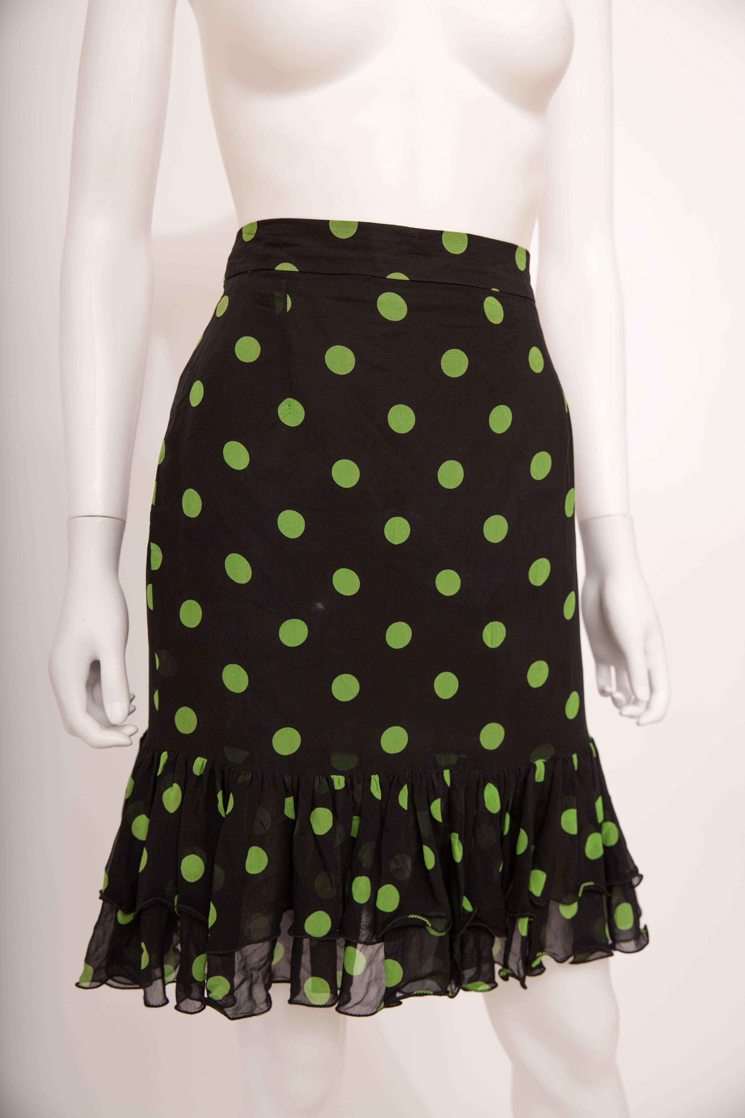 Vintage Dior Black & Green Polka Dot Skirt