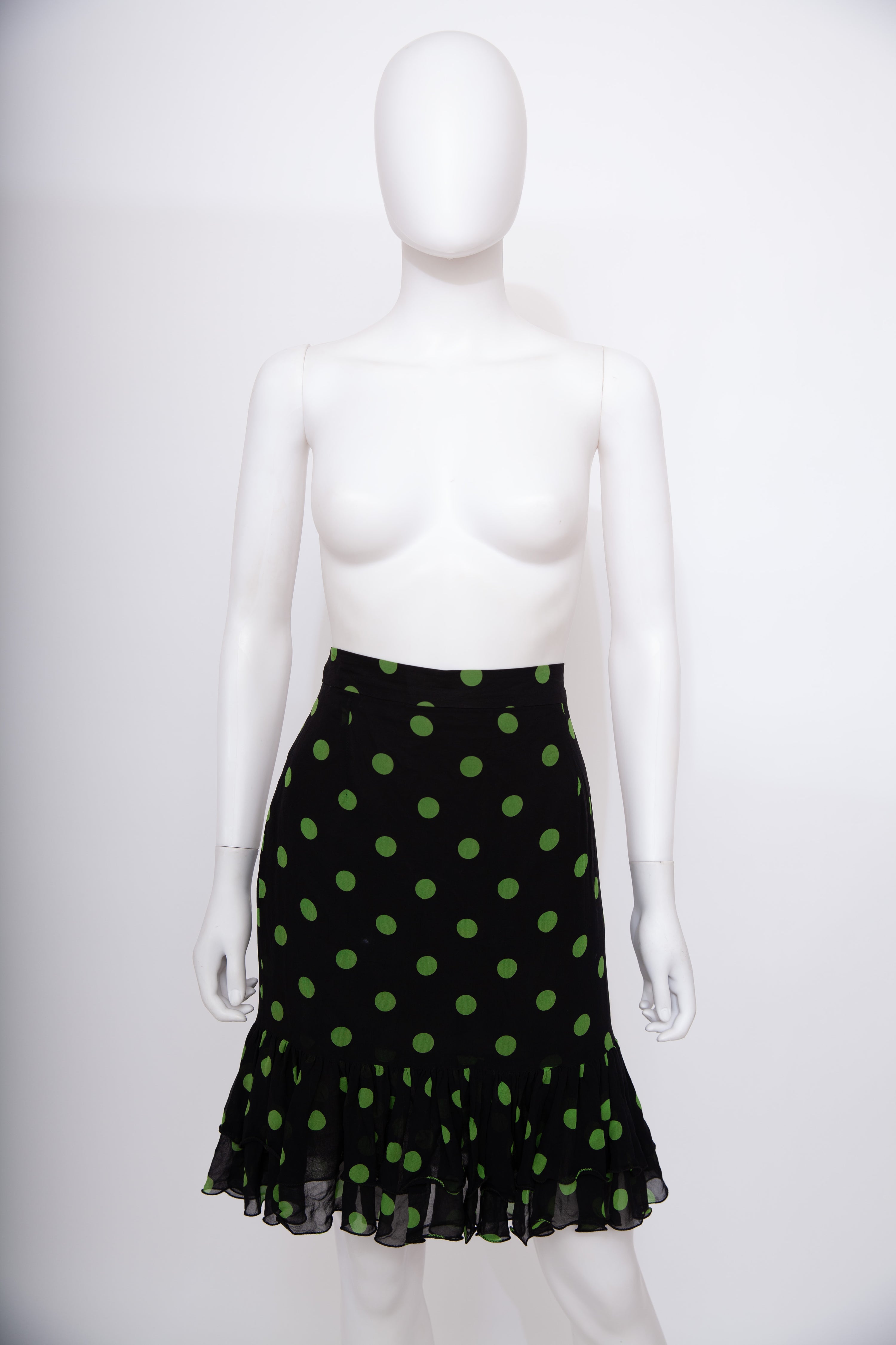 Vintage Dior Black & Green Polka Dot Skirt