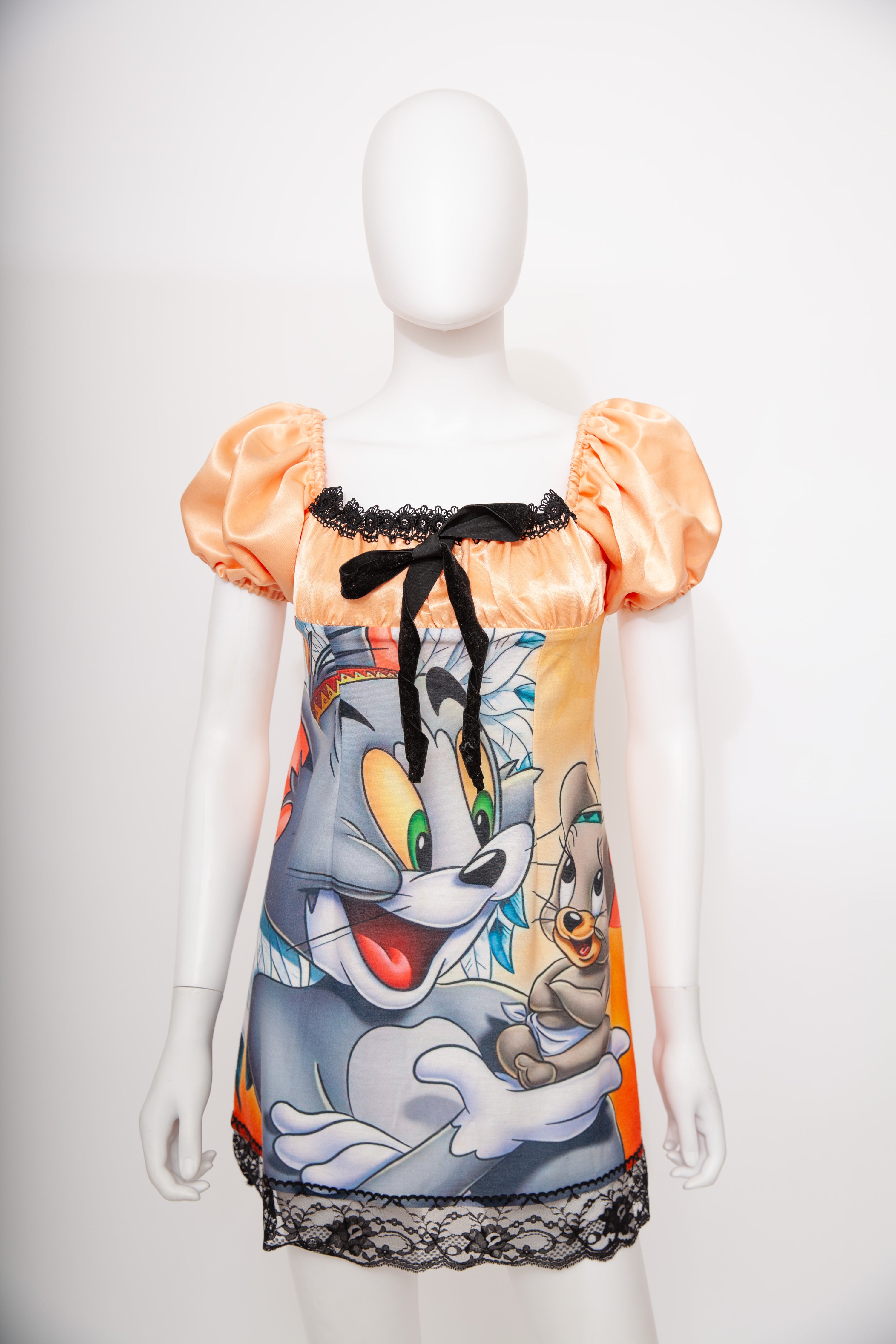 Peach 'Mimi Wade' esque Dress with Tom & Jerry Print Babydoll Shape