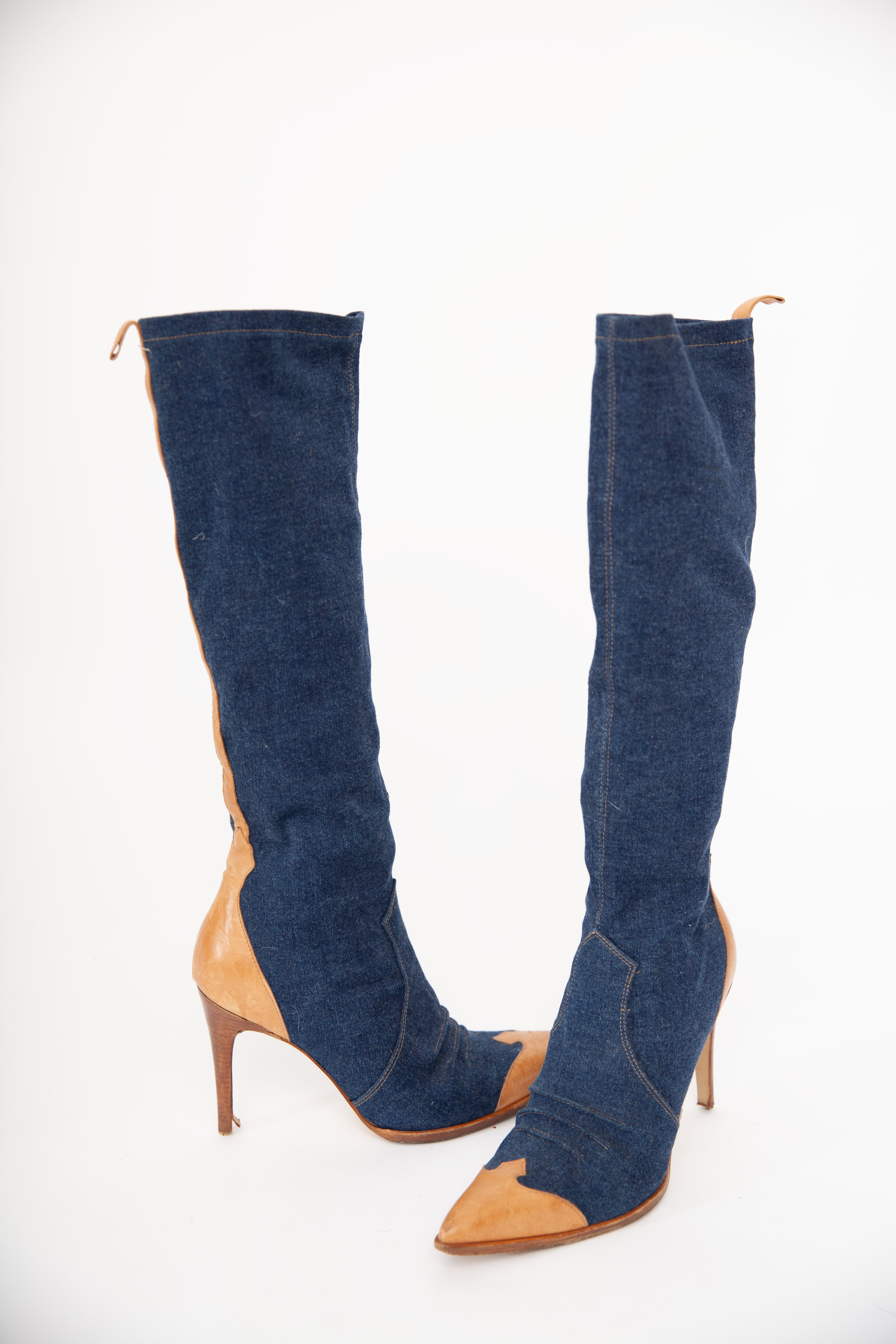 Plein Sud Denim Heeled Boots