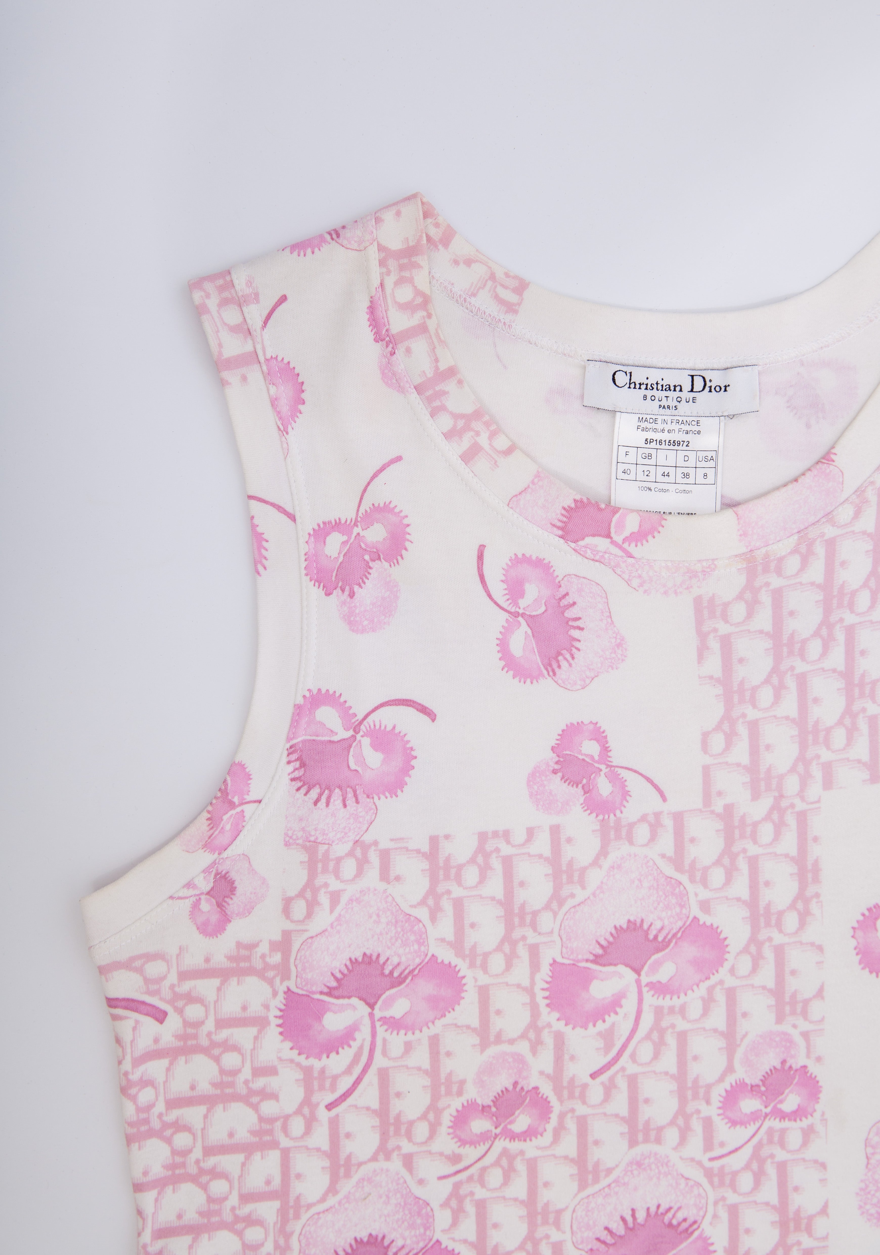 Christian Dior by John Galliano Cherry Floral Monogram Tank Top