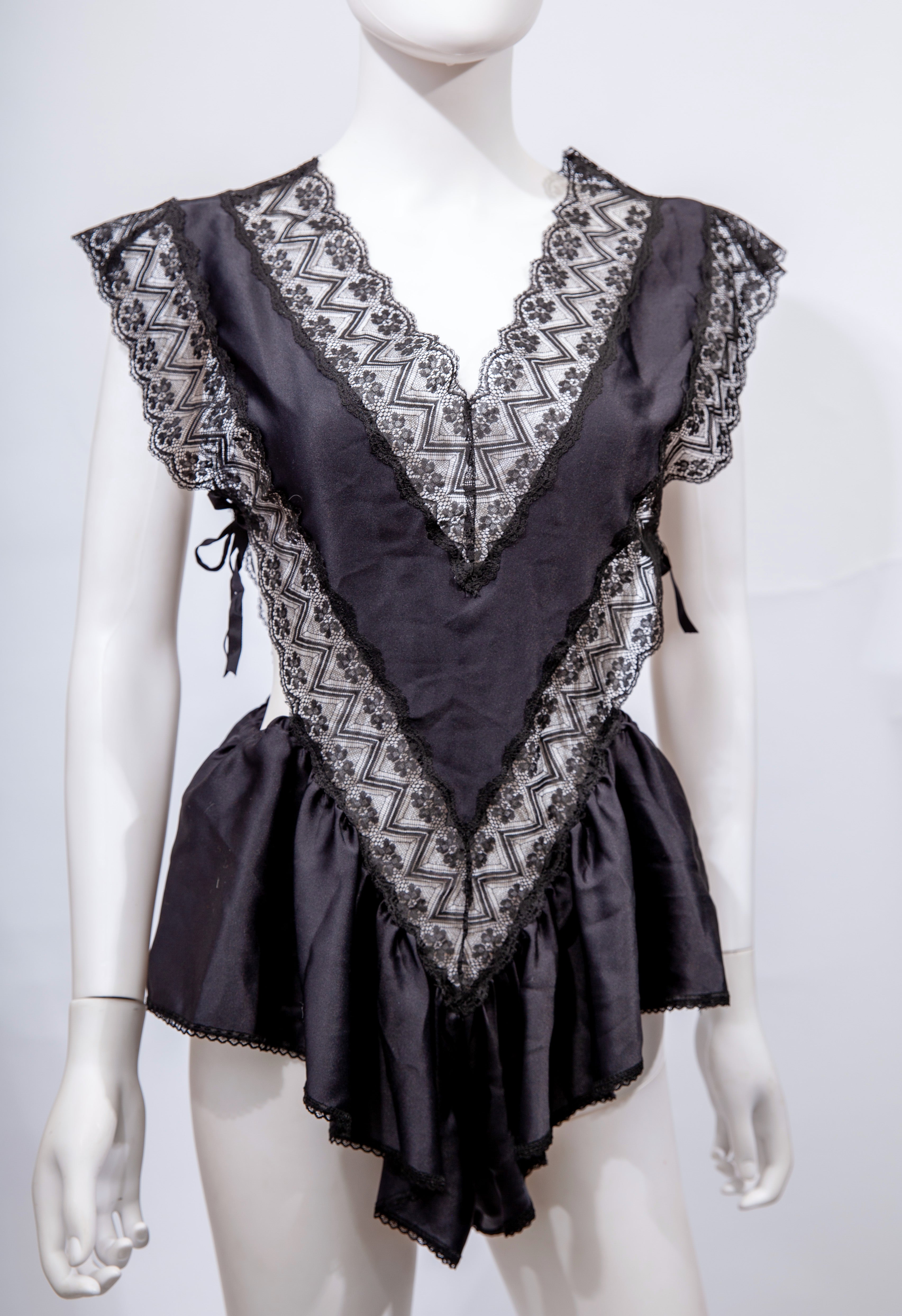 1970's Vintage Victoria Secret Lingerie Teddy Playsuit Black Lace