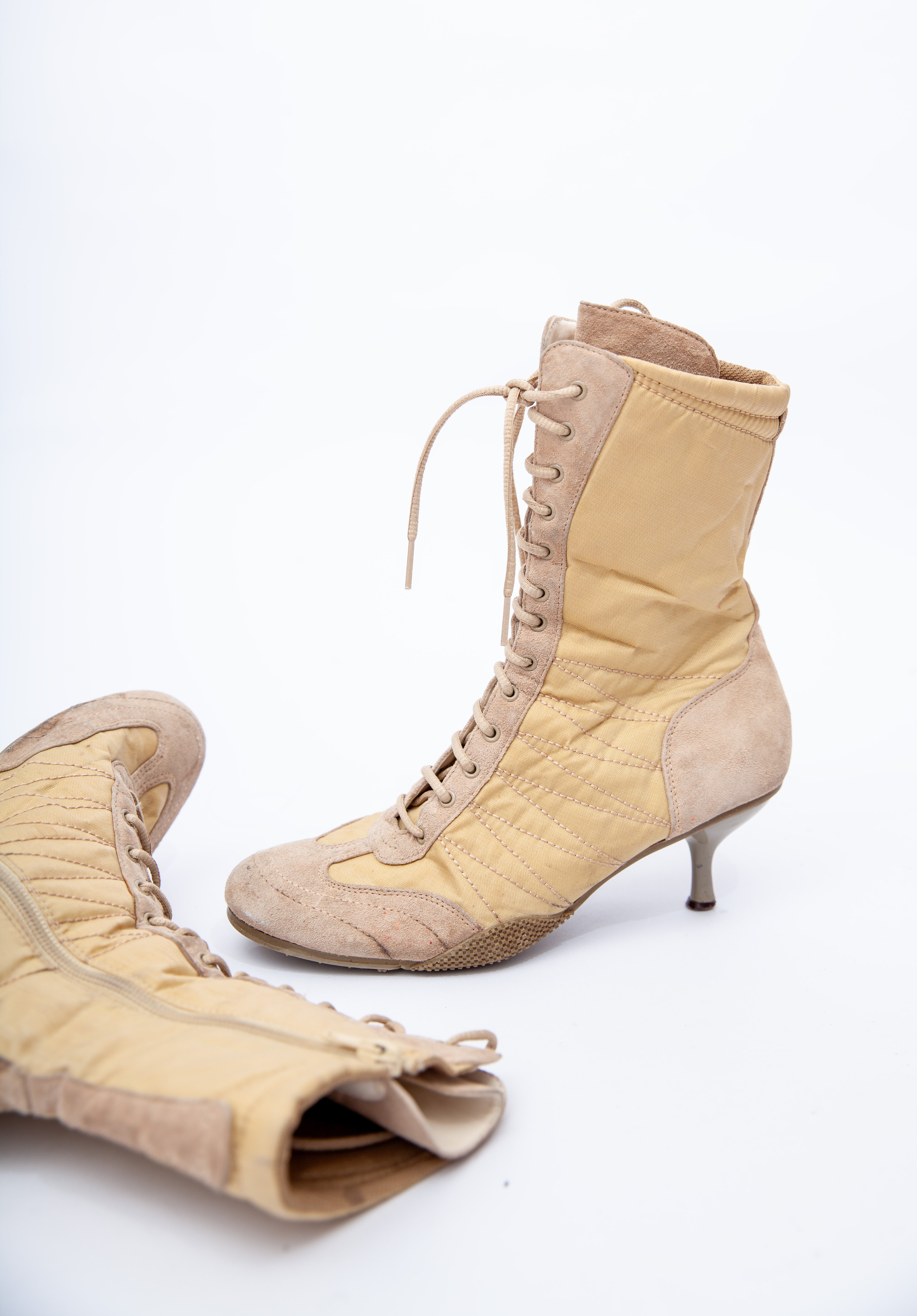 Nude Kitten Heel Lace Up Boots