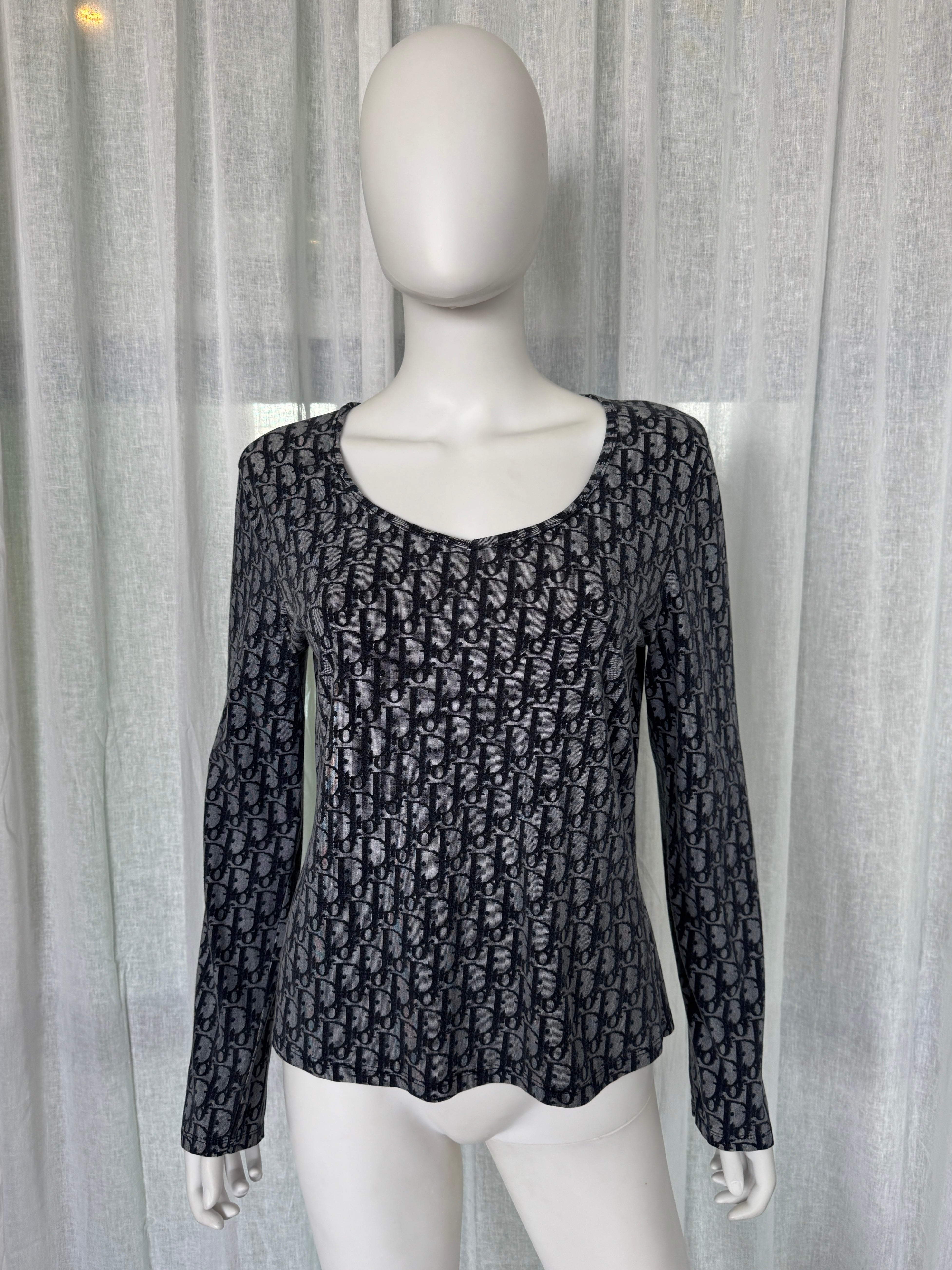 Christian Dior Galliano Era Blue Monogram Long Sleeve Top Vintage