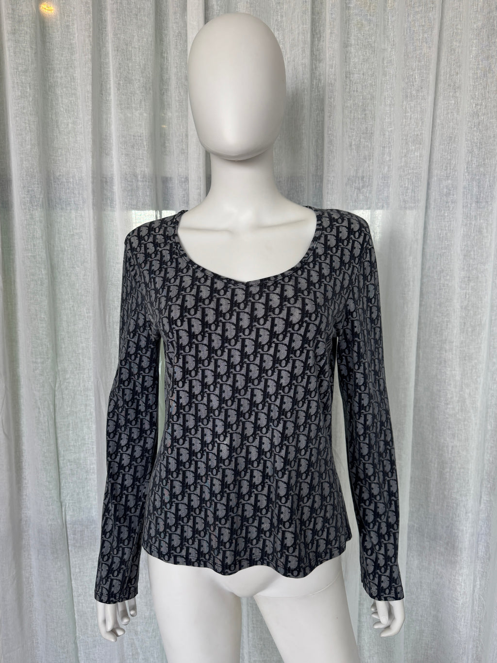 Christian Dior Galliano Era Blue Monogram Long Sleeve Top Vintage Dior