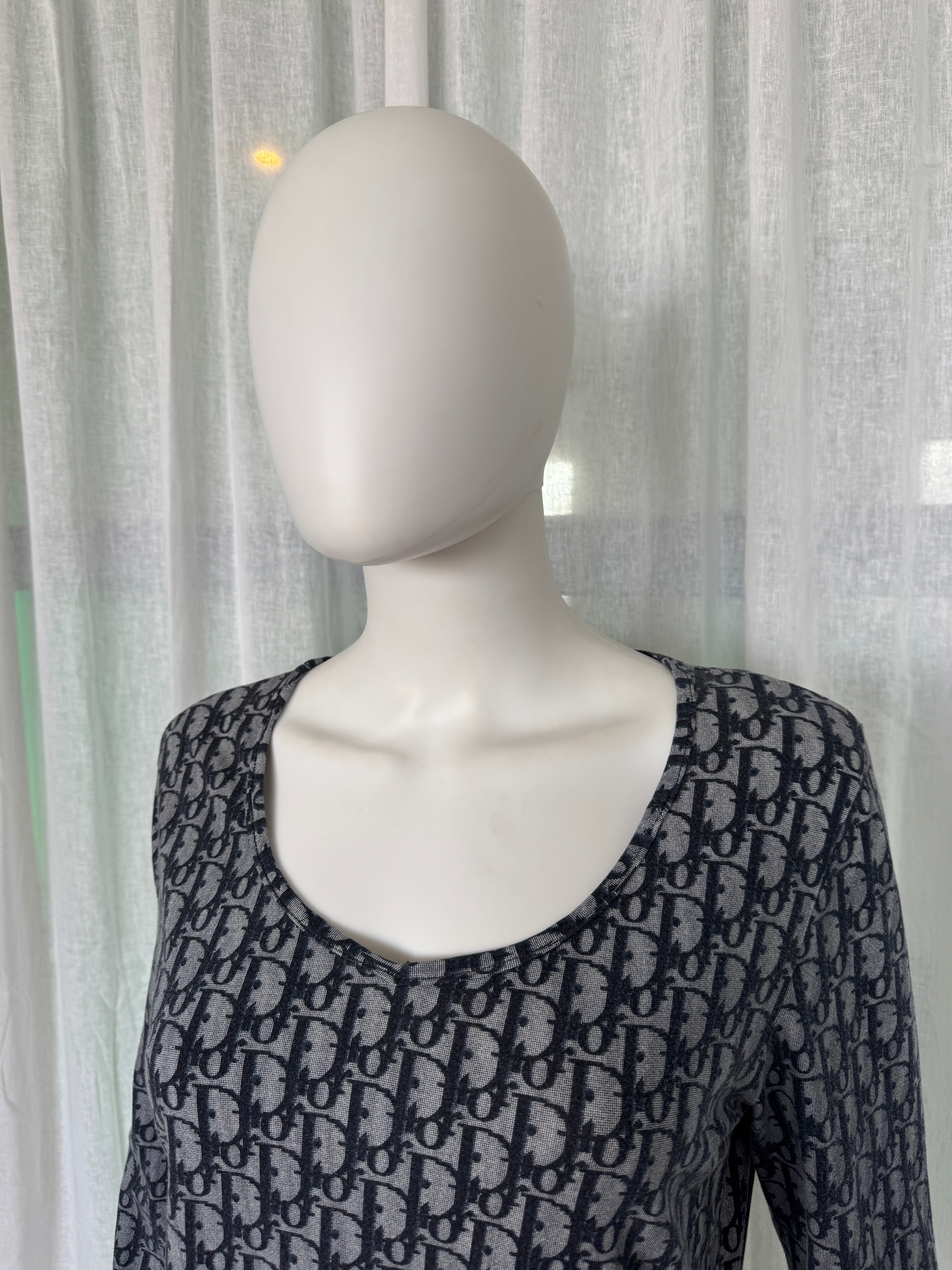 Christian Dior Galliano Era Blue Monogram Long Sleeve Top Vintage