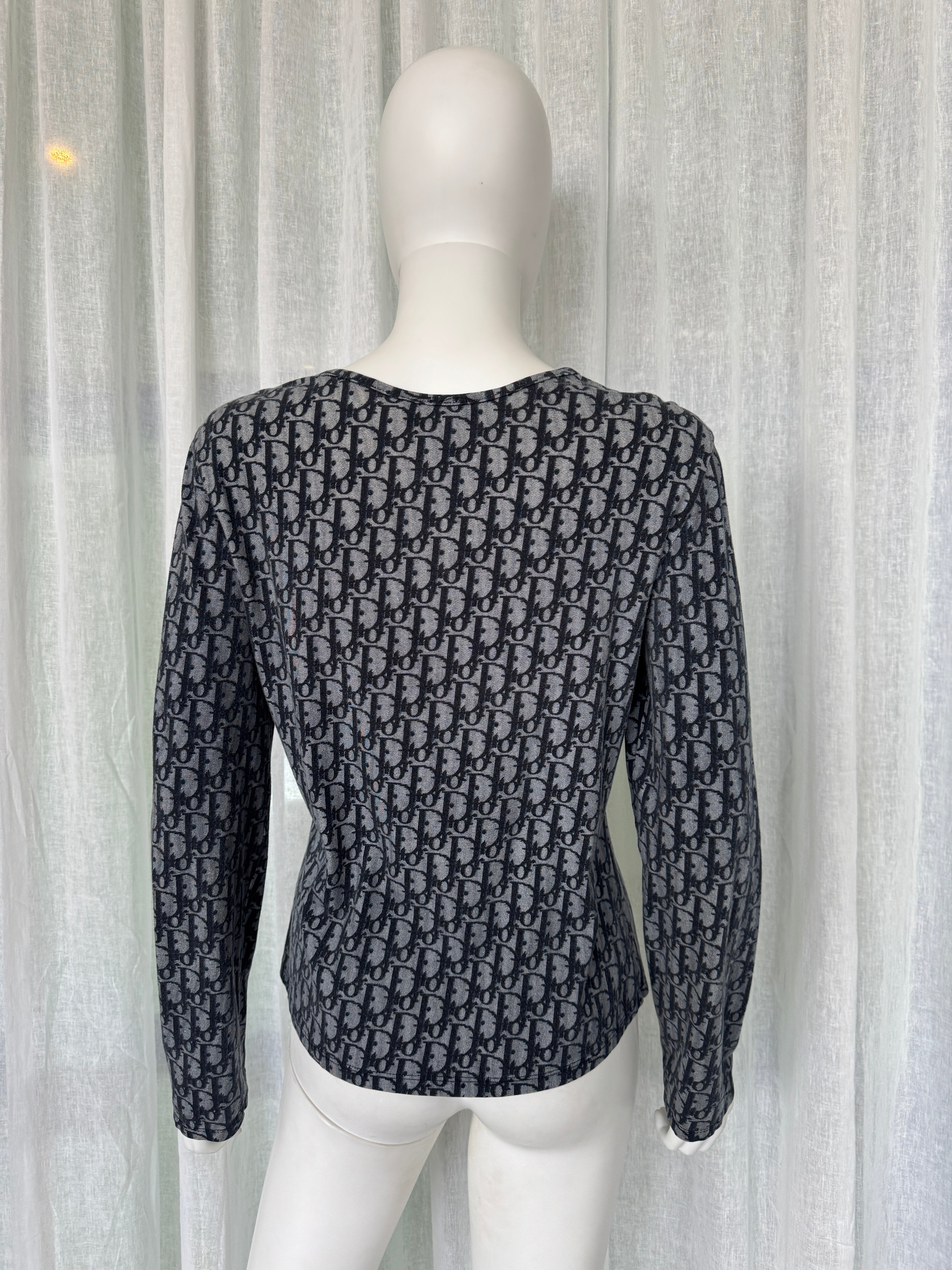 Christian Dior Galliano Era Blue Monogram Long Sleeve Top Vintage
