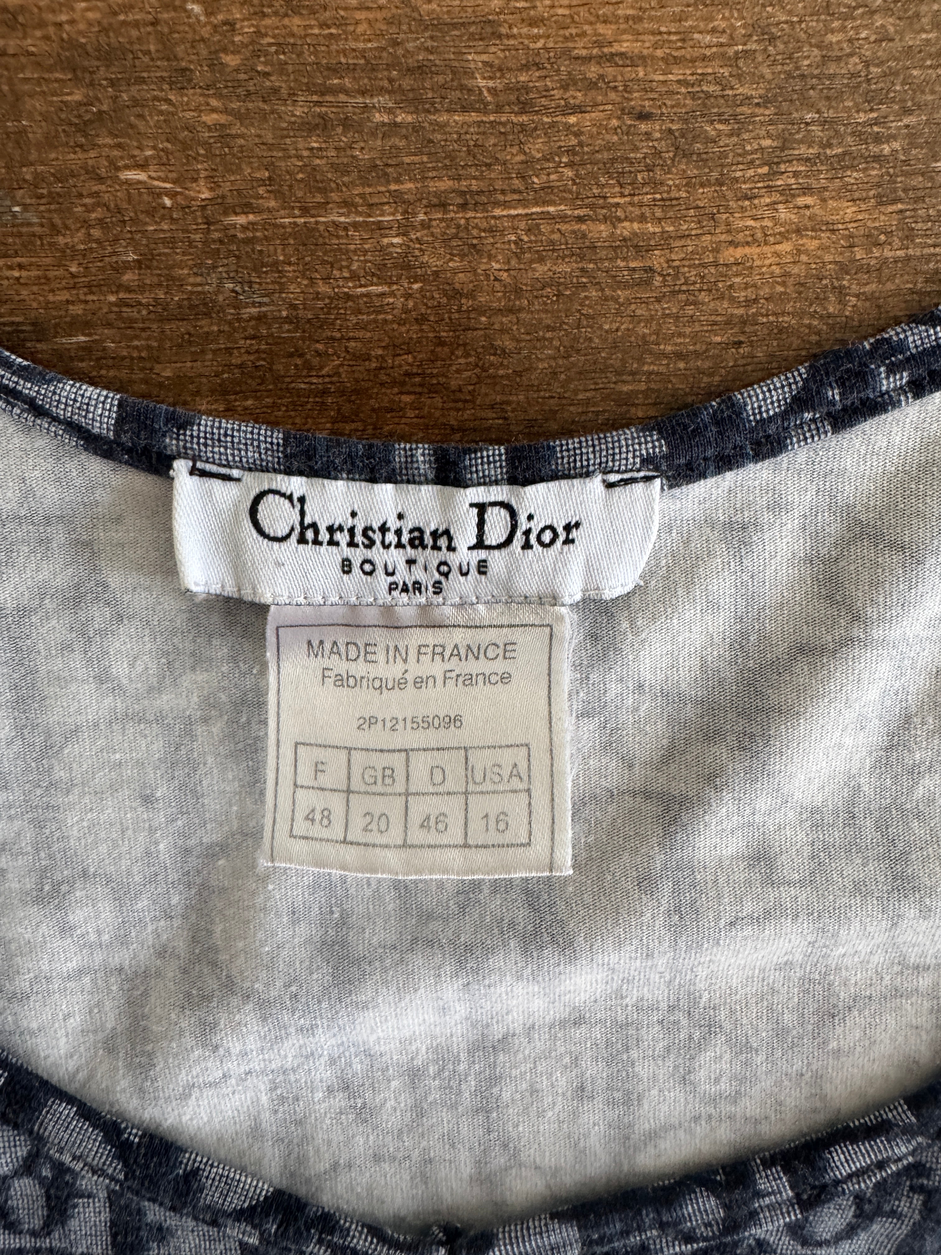 Christian Dior Galliano Era Blue Monogram Long Sleeve Top Vintage Dior