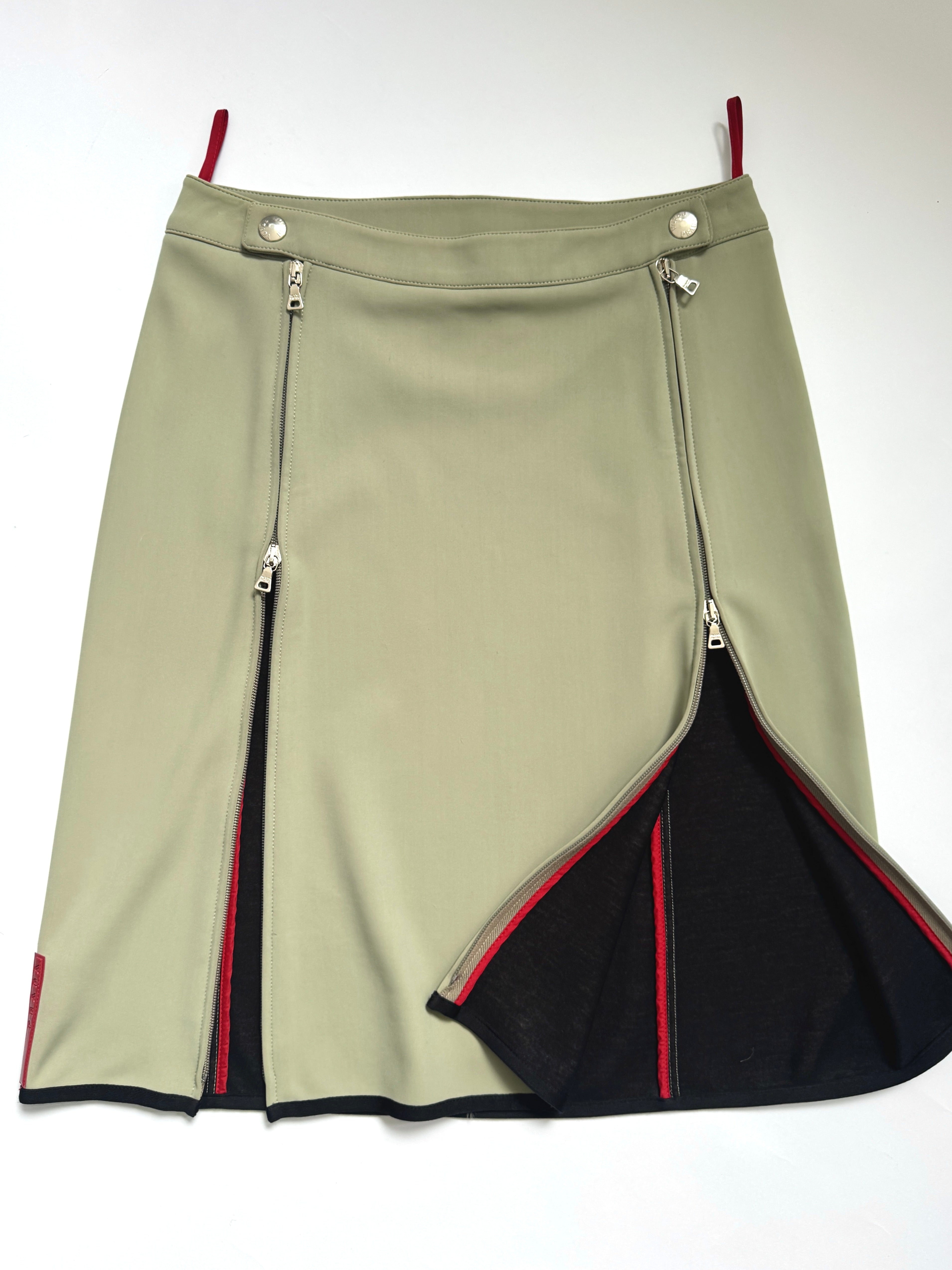 Prada Sport Vintage Red Tab 1999 Skirt - Sage Green/Grey Colour featuring Two Zip detail (Copy)