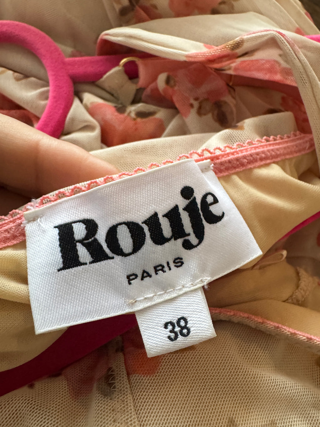 Rouje Parisian Brand Nude & Peach Floral Midi Dress, Tres Chic!