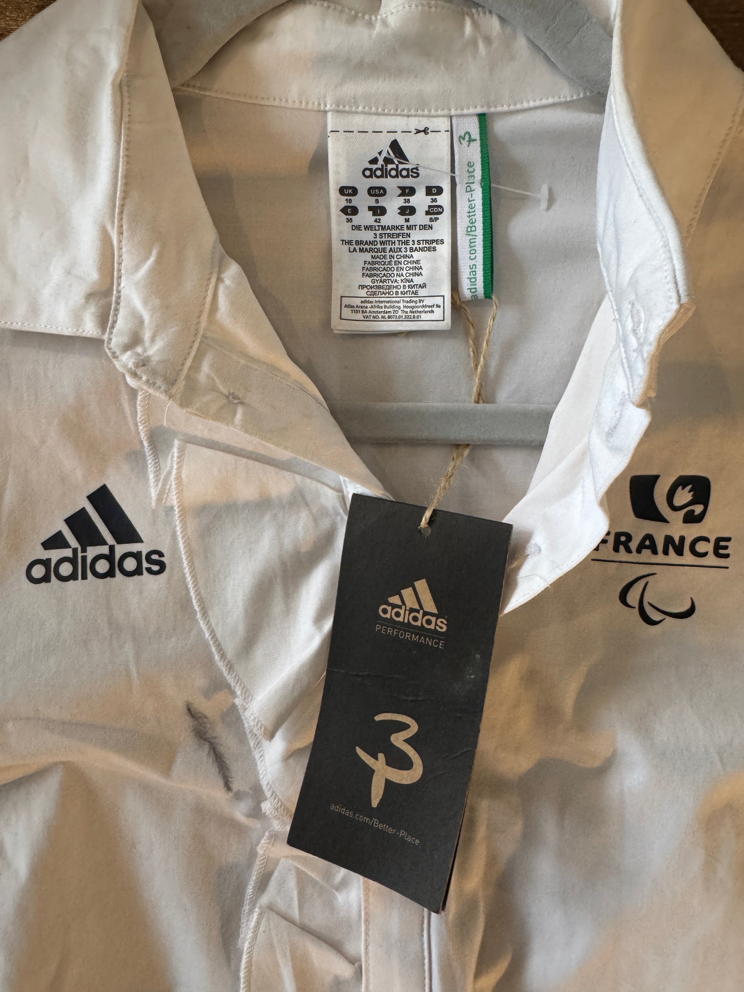 Adidas France / French Olympics White Shirt Ruffle Collar & drawstring details Super Unique