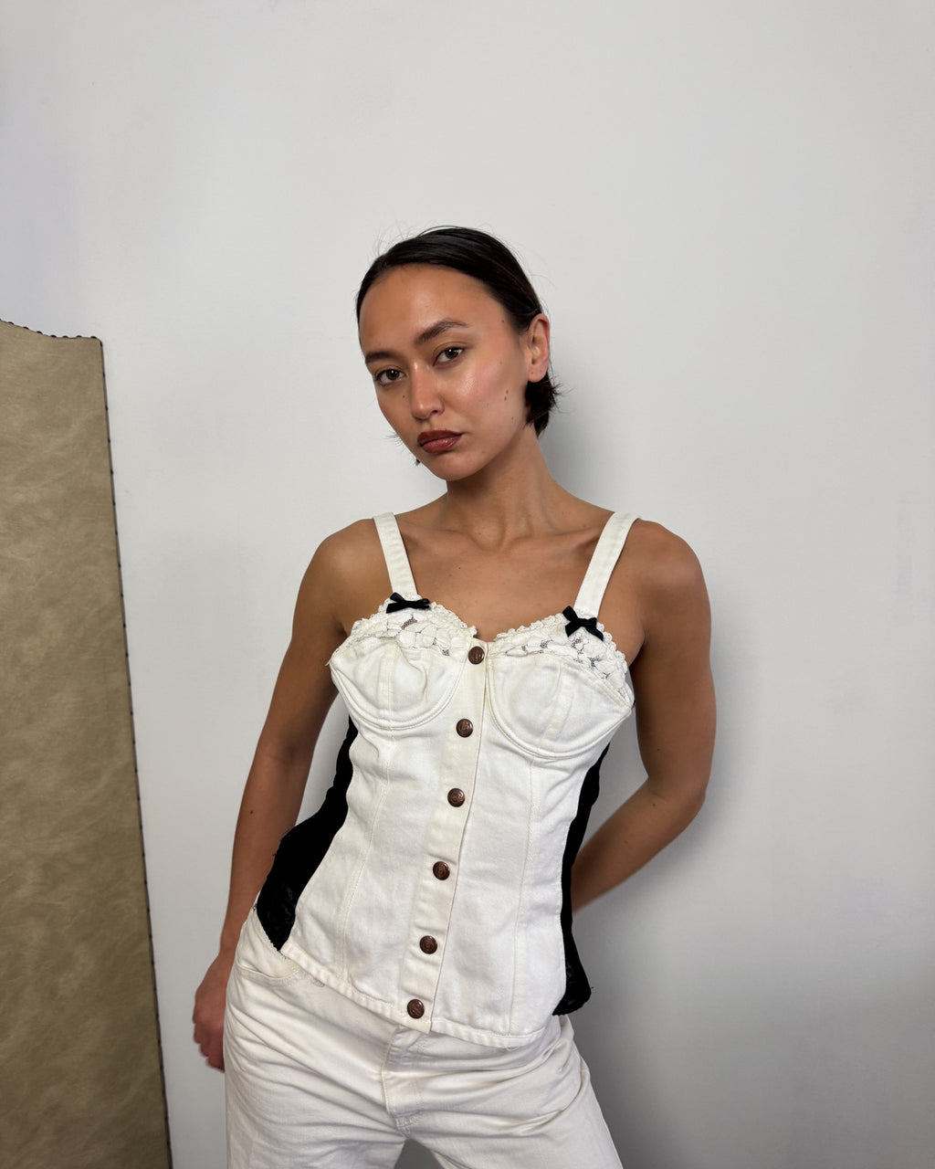 RARE Jean-Paul Gaultier Junior Late 80s Denim Corset Bustier with Lace Panels
