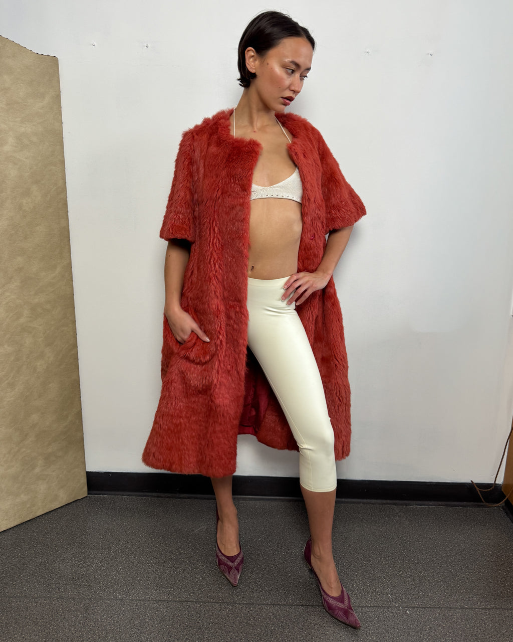 Louis Vuitton Short Sleeve Fur Long Orange Coat