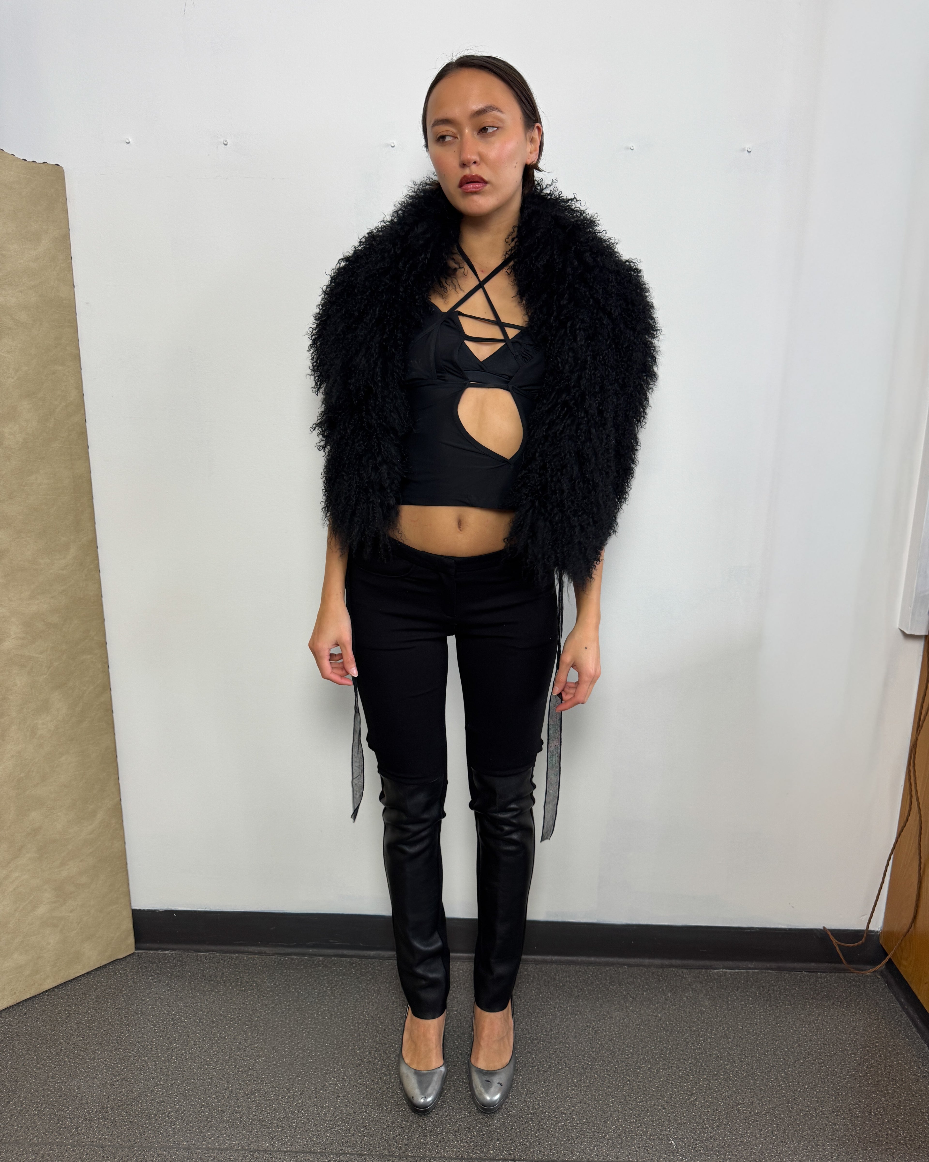 Costume National Black Skinny Trousers with Leather Panel Detail