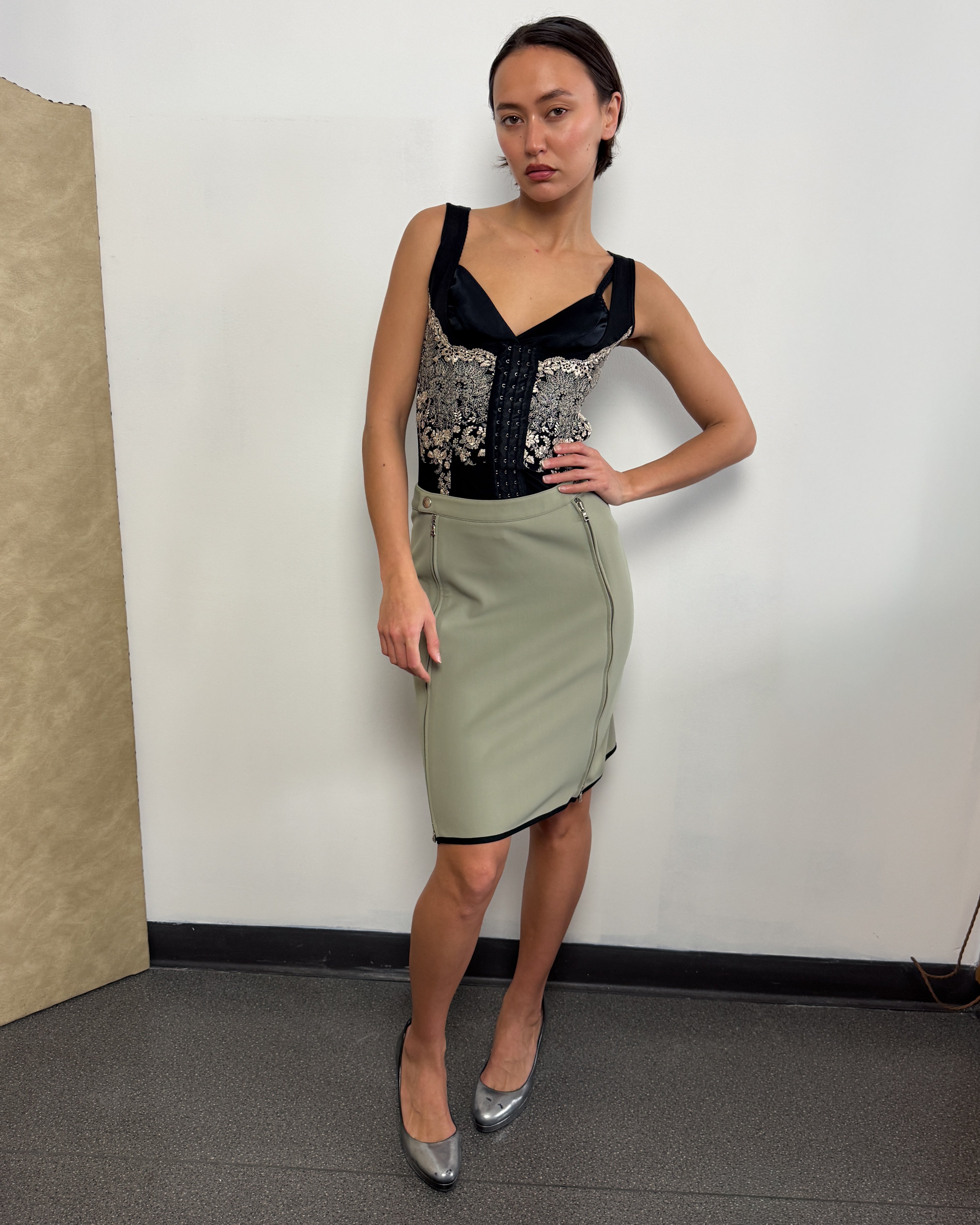 Prada Sport Vintage Red Tab 1999 Skirt - Sage Green/Grey Colour featuring Two Zip detail (Copy)
