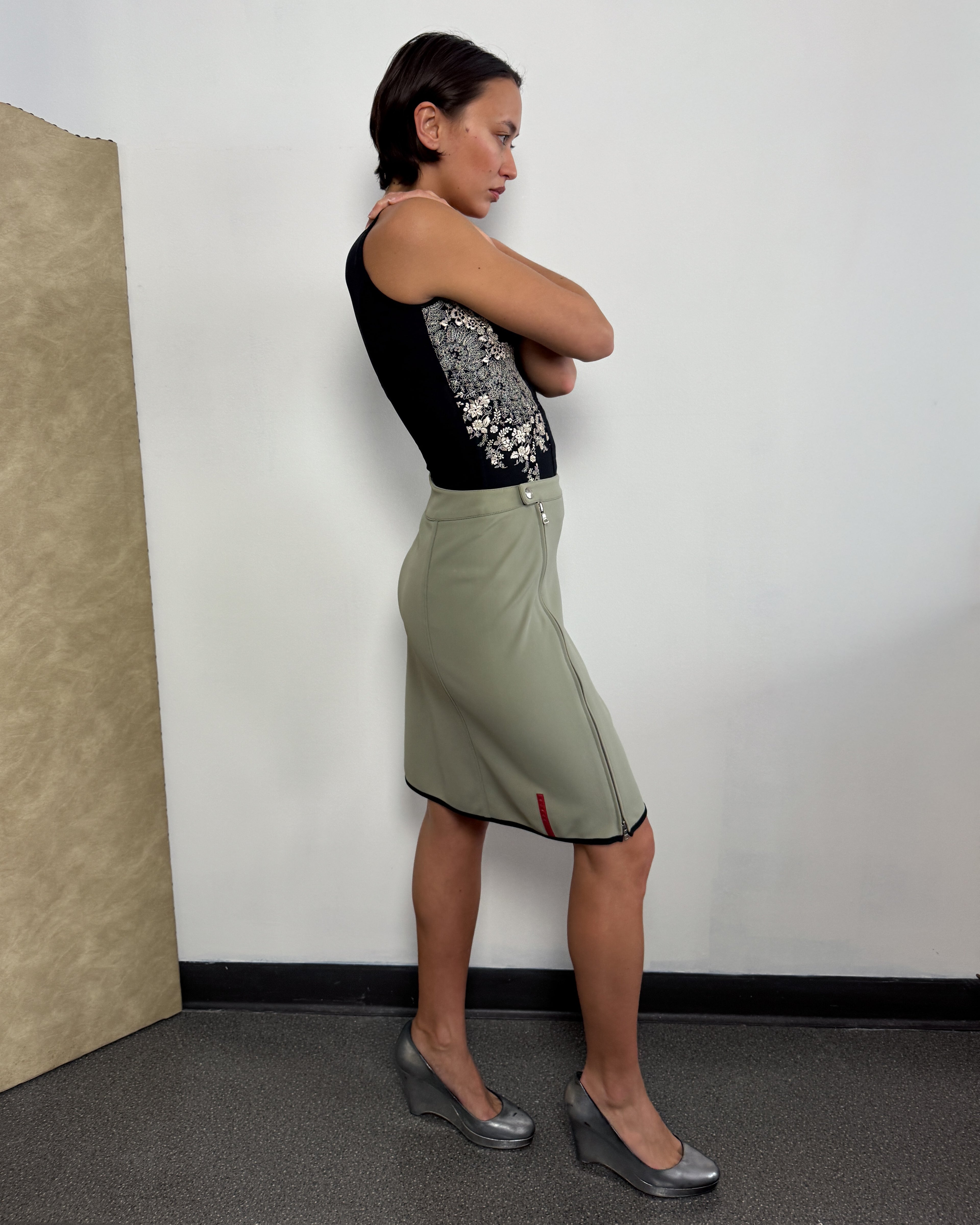Prada Sport Vintage Red Tab 1999 Skirt - Sage Green/Grey Colour featuring Two Zip detail (Copy)