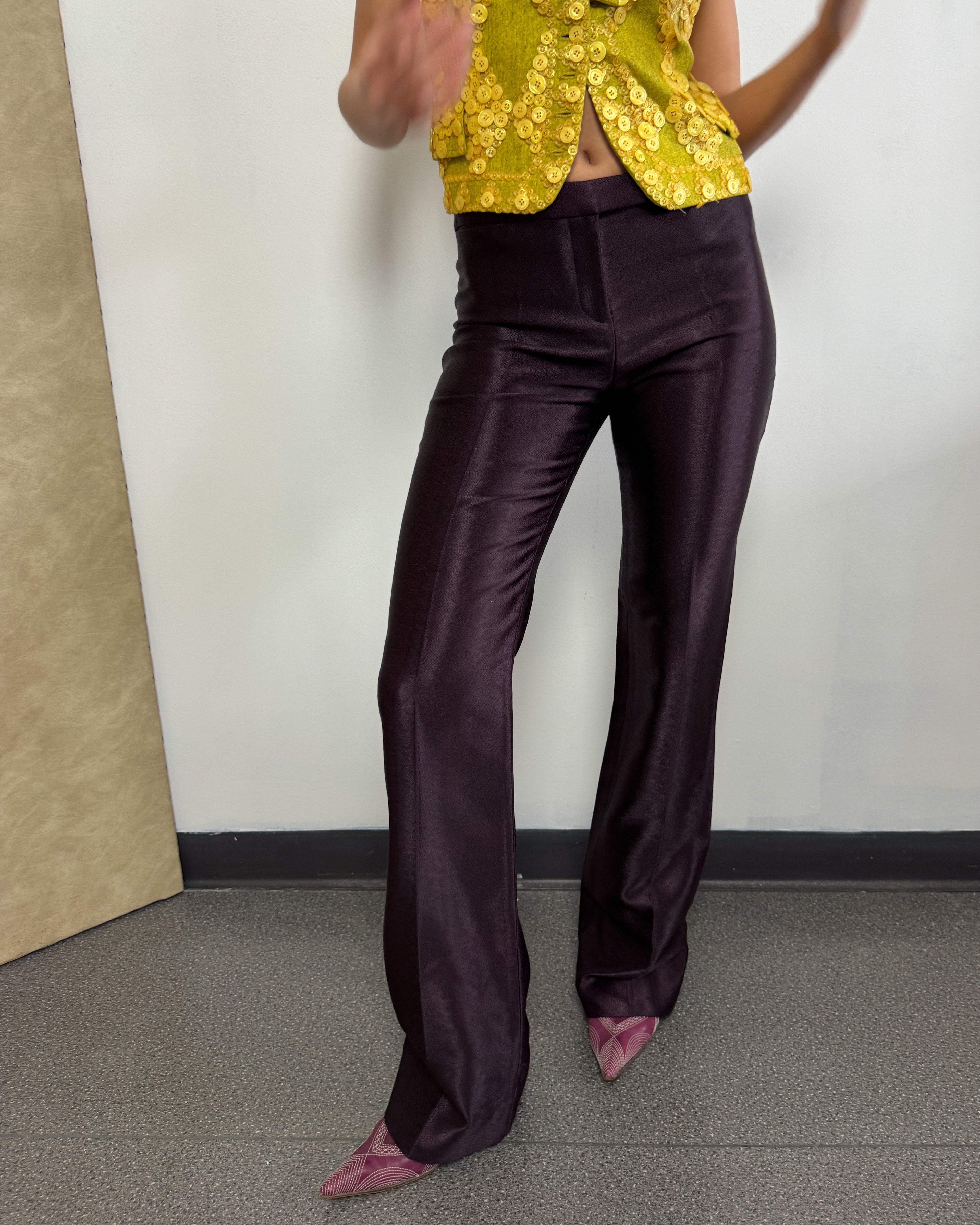 Alexander McQueen F/W 2002 Runway Burgundy Satin Tailored Trousers Archival Rare