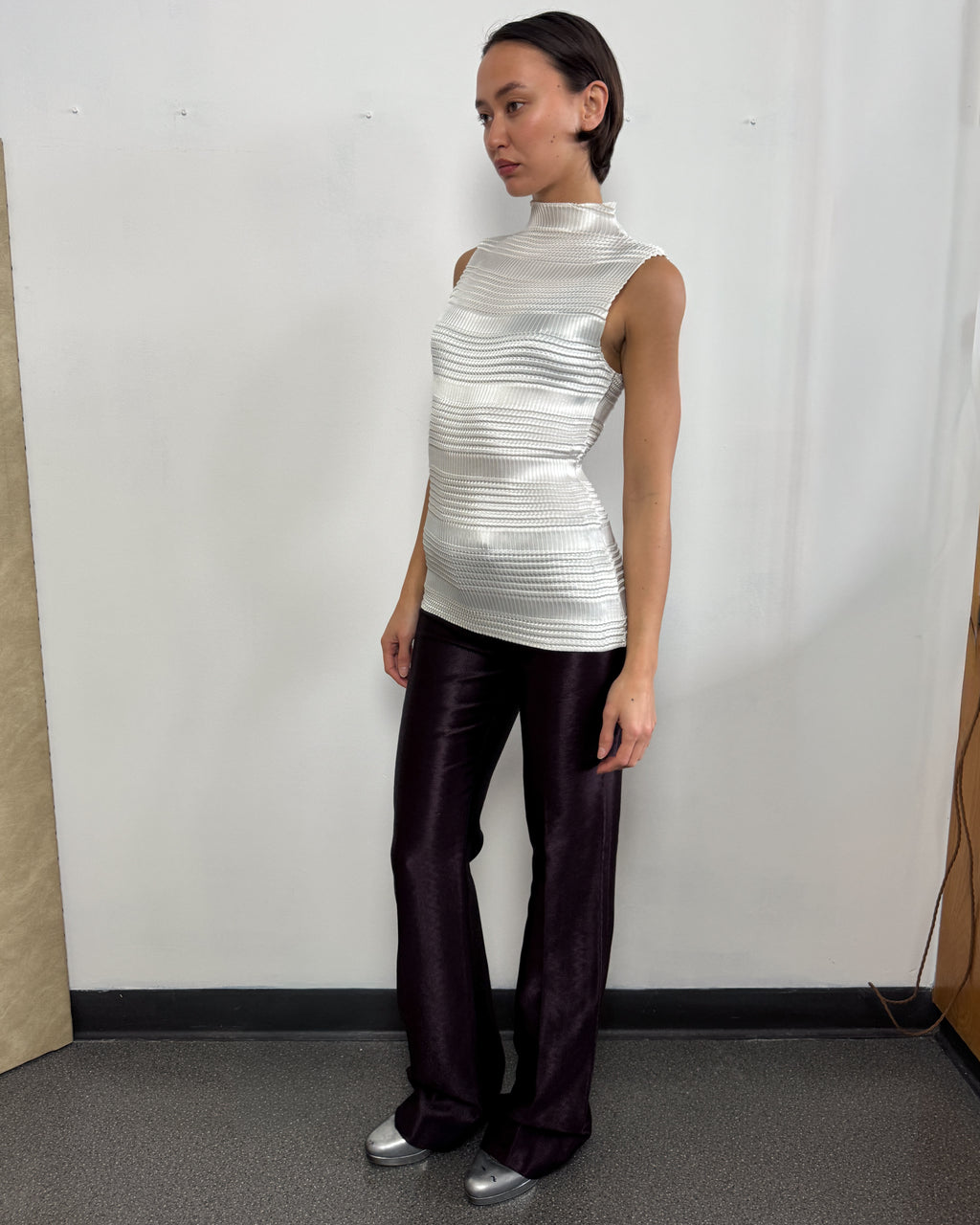 Pleats White Satin Top