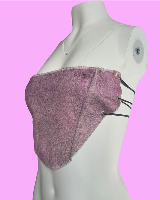 Rife & Stride Green Cow Hide Bustier Pink Fur Metallic