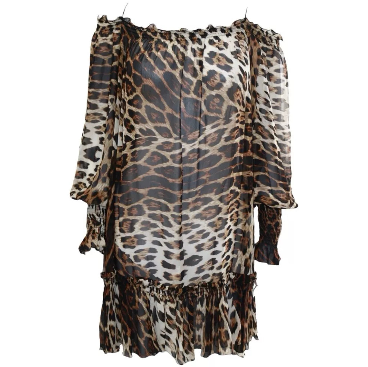 Roberto Cavalli x H&M Silk Boho Leopard Shift Animal Off Shoulder Dress