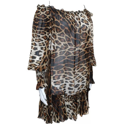 Roberto Cavalli x H&M Silk Boho Leopard Shift Animal Off Shoulder Dress