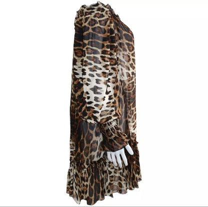 Roberto Cavalli x H&M Silk Boho Leopard Shift Animal Off Shoulder Dress