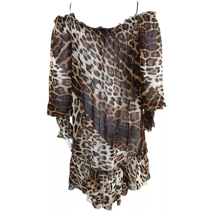 Roberto Cavalli x H&M Silk Boho Leopard Shift Animal Off Shoulder Dress
