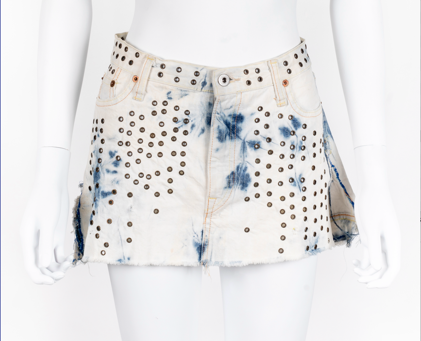 Acid Tie Dye Wash Denim Skirt with Eyelet detail