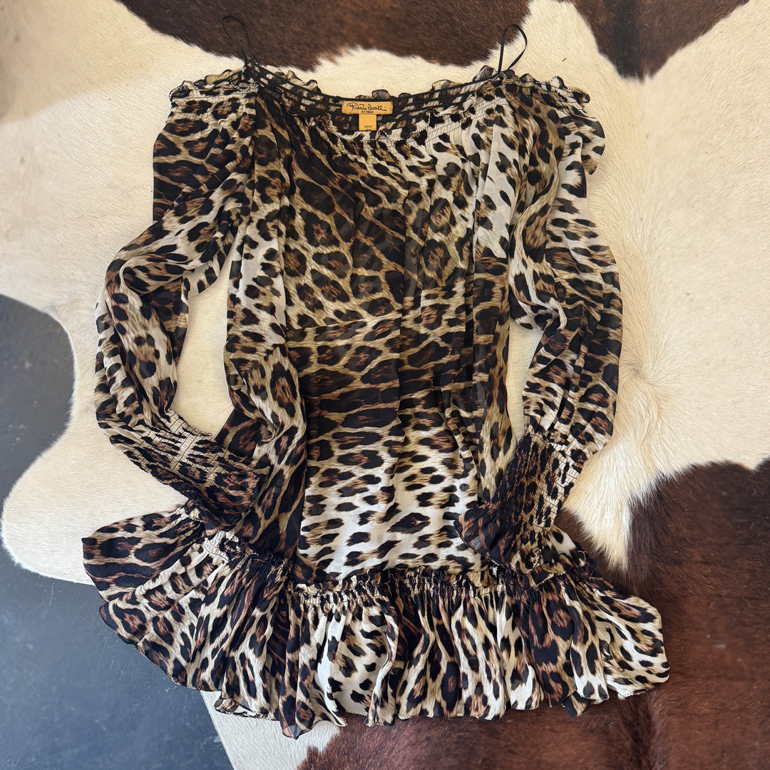 Roberto Cavalli x H&M Silk Boho Leopard Shift Animal Off Shoulder Dress