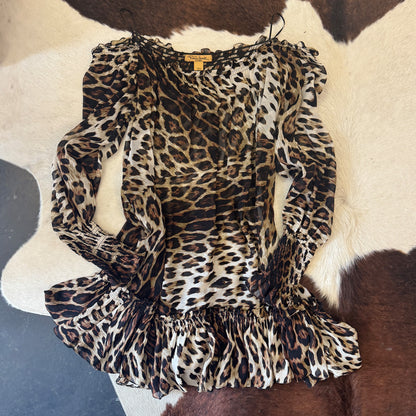Roberto Cavalli x H&M Silk Boho Leopard Shift Animal Off Shoulder Dress