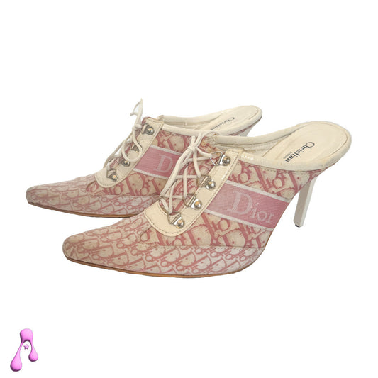 Christian Dior by John Galliano Monogram Print Baby Pointed Mules