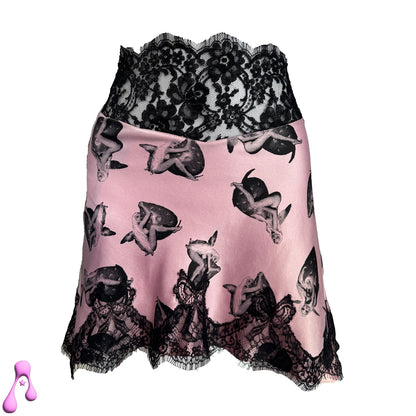 Mimi Wade Pink Satin Skirt with Black Lace Detail
