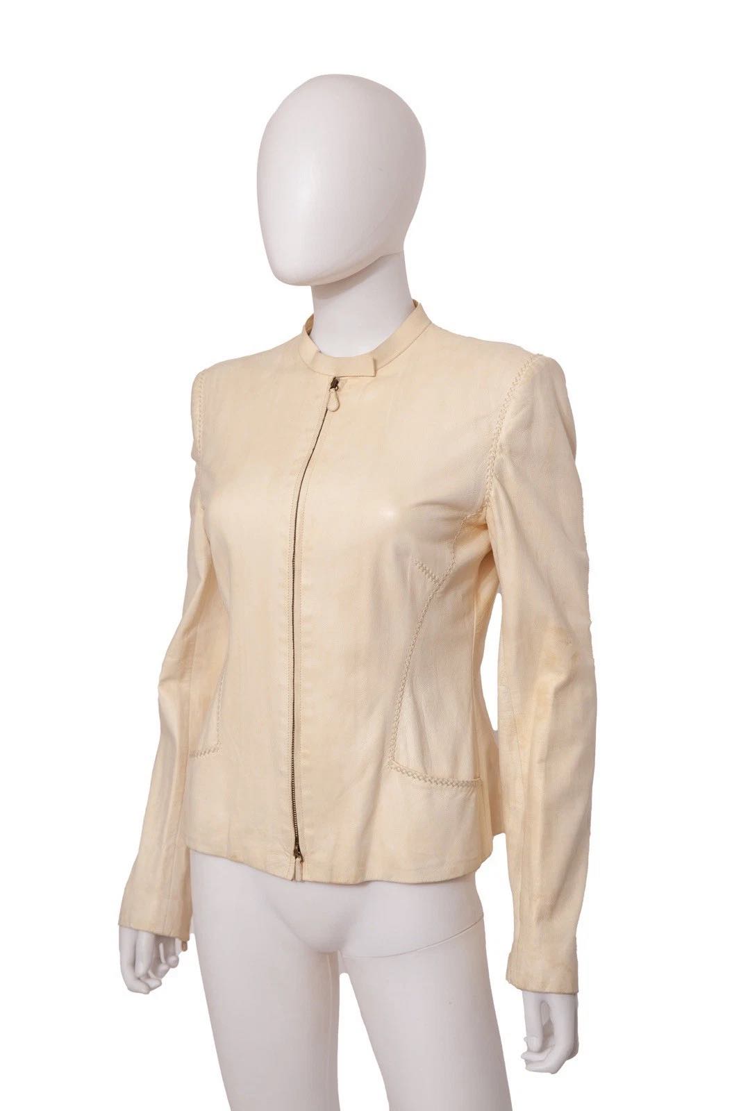 Alexander McQueen Vintage Cream Calf Leather Jacket Early 2000s Size 44
