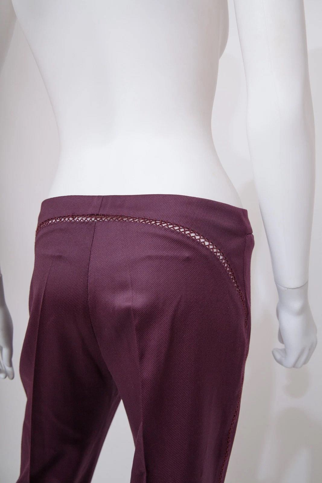 Alexander McQueen Burgendy Tailored Trouser Straight faggoting detail 42 Vintage